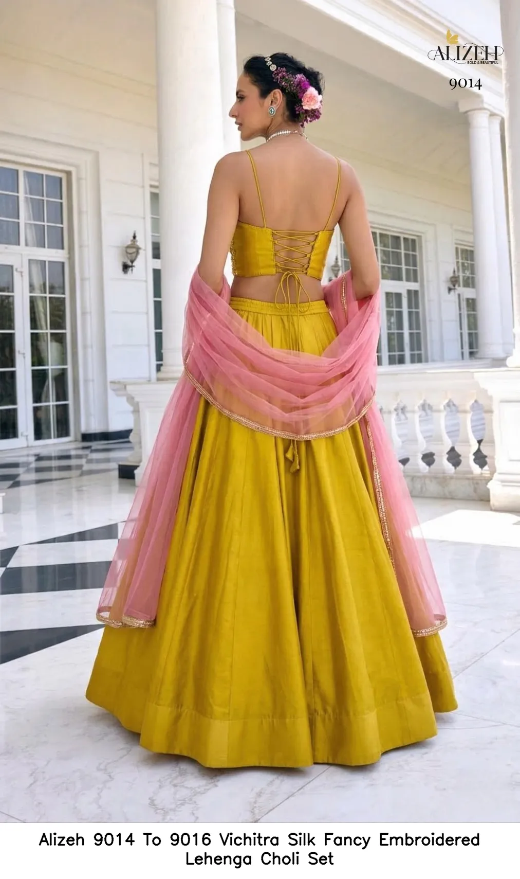 Alizeh 9014 To 9016 Vichitra Silk Fancy Embroidered Lehenga Choli Set — Wholesale Lehenga, Alizeh wholesale from Surat - Gallery Image 3