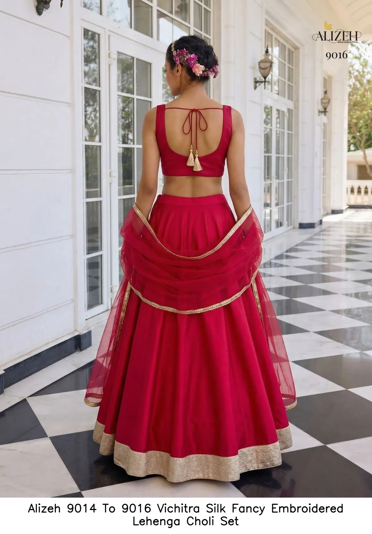 Alizeh 9014 To 9016 Vichitra Silk Fancy Embroidered Lehenga Choli Set — Wholesale Lehenga, Alizeh wholesale from Surat - Gallery Image 5