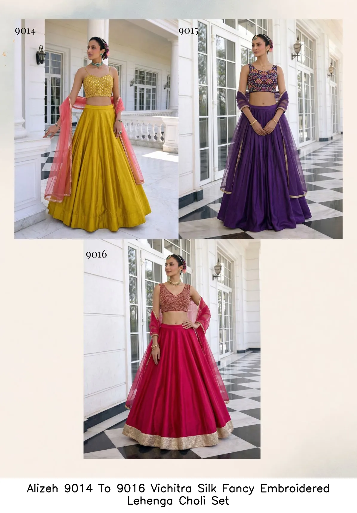 Alizeh 9014 To 9016 Vichitra Silk Fancy Embroidered Lehenga Choli Set — Wholesale Lehenga, Alizeh wholesale from Surat - Gallery Image 7