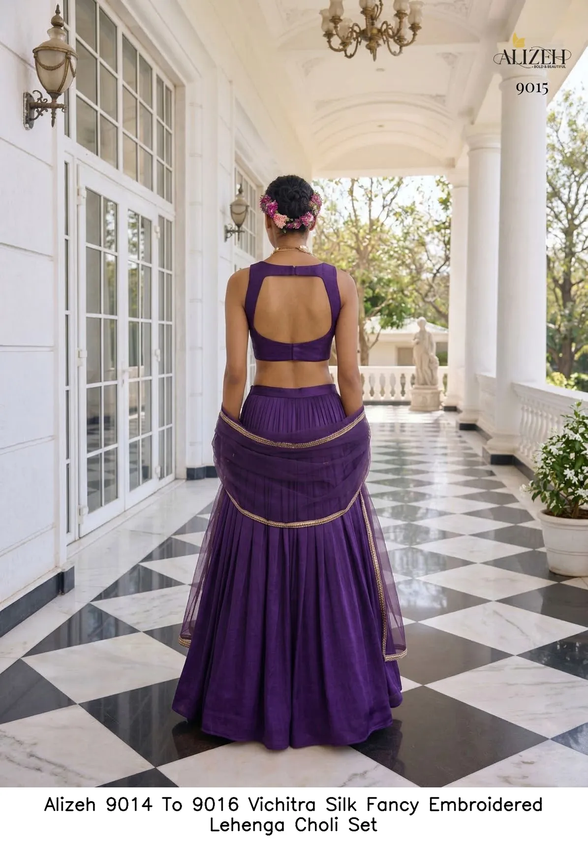 Alizeh 9014 To 9016 Vichitra Silk Fancy Embroidered Lehenga Choli Set — Wholesale Lehenga, Alizeh wholesale from Surat - Gallery Image 8