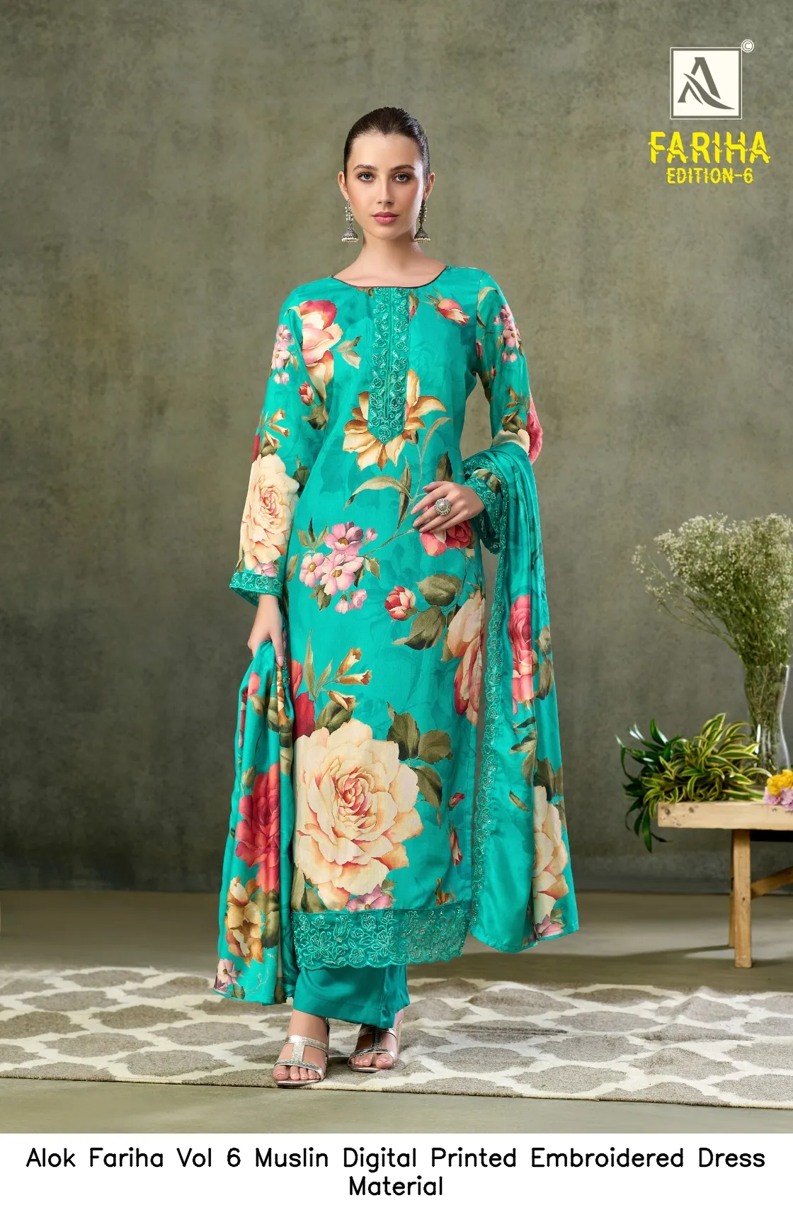 Alok Fariha Vol 6 Muslin Digital Printed Embroidered Dress Material — Wholesale Salwar Suits, Alok wholesale from Surat — view 2