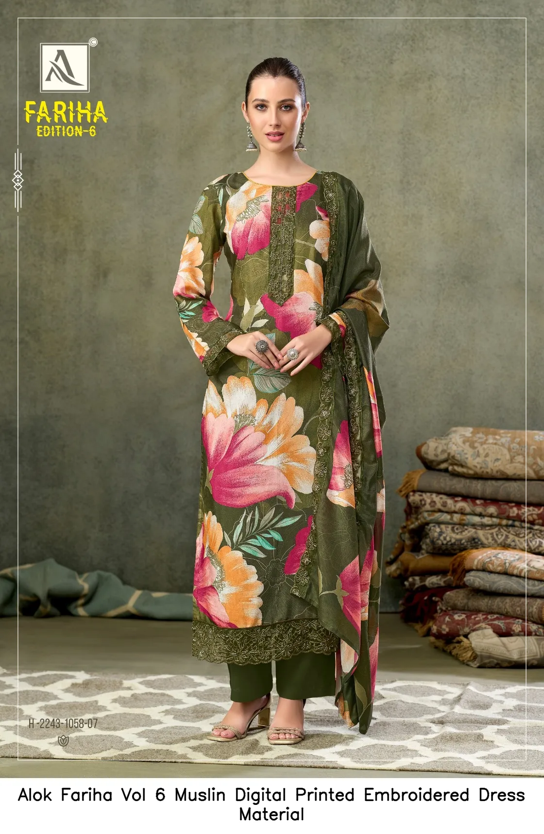 Alok Fariha Vol 6 Muslin Digital Printed Embroidered Dress Material — Wholesale Salwar Suits, Alok wholesale from Surat — view 7