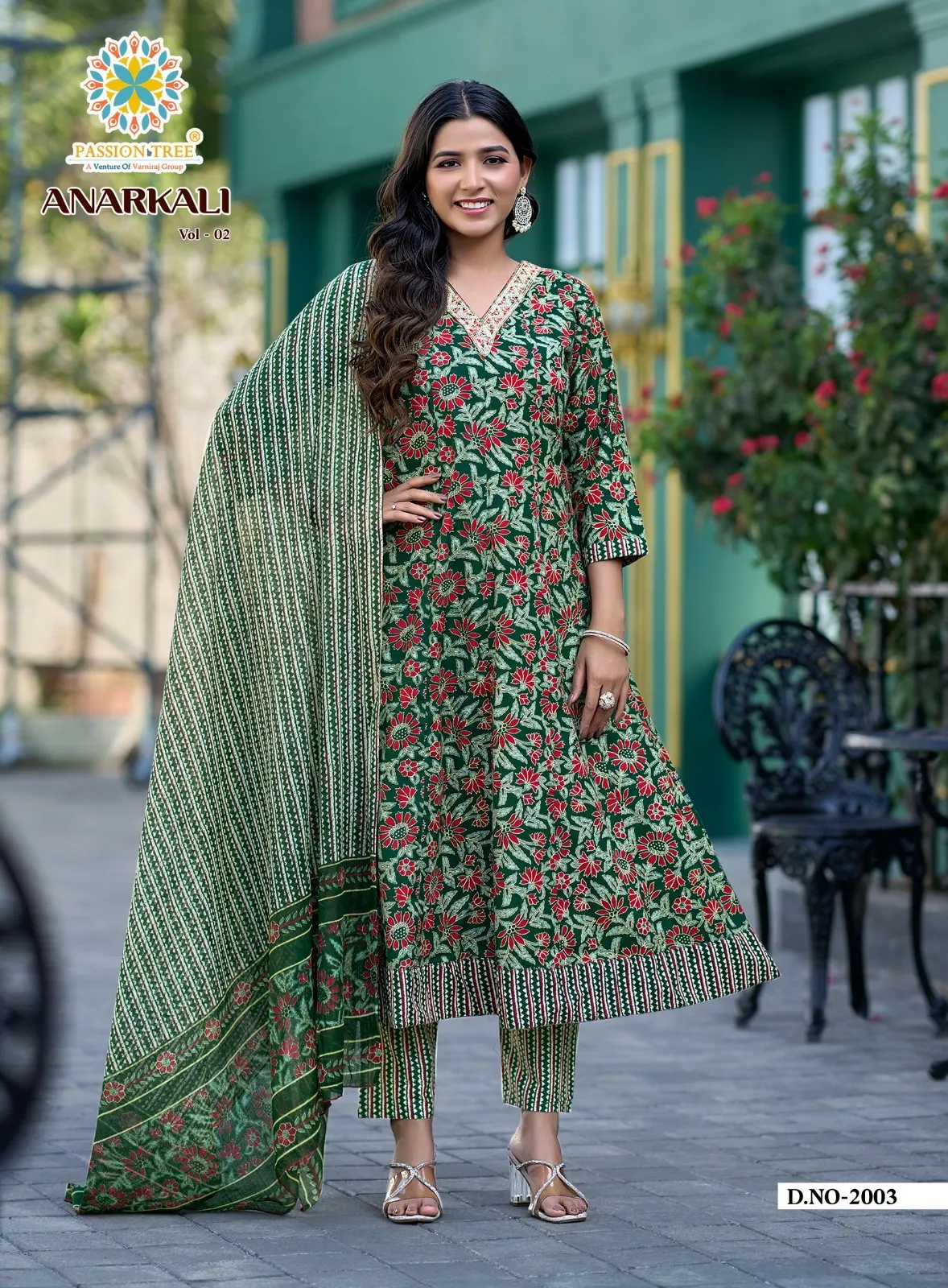 Anarkali Vol 2 Passion Tree Cotton Printed With Fancy Embroidered Kurti With Bottom Dupatta Set