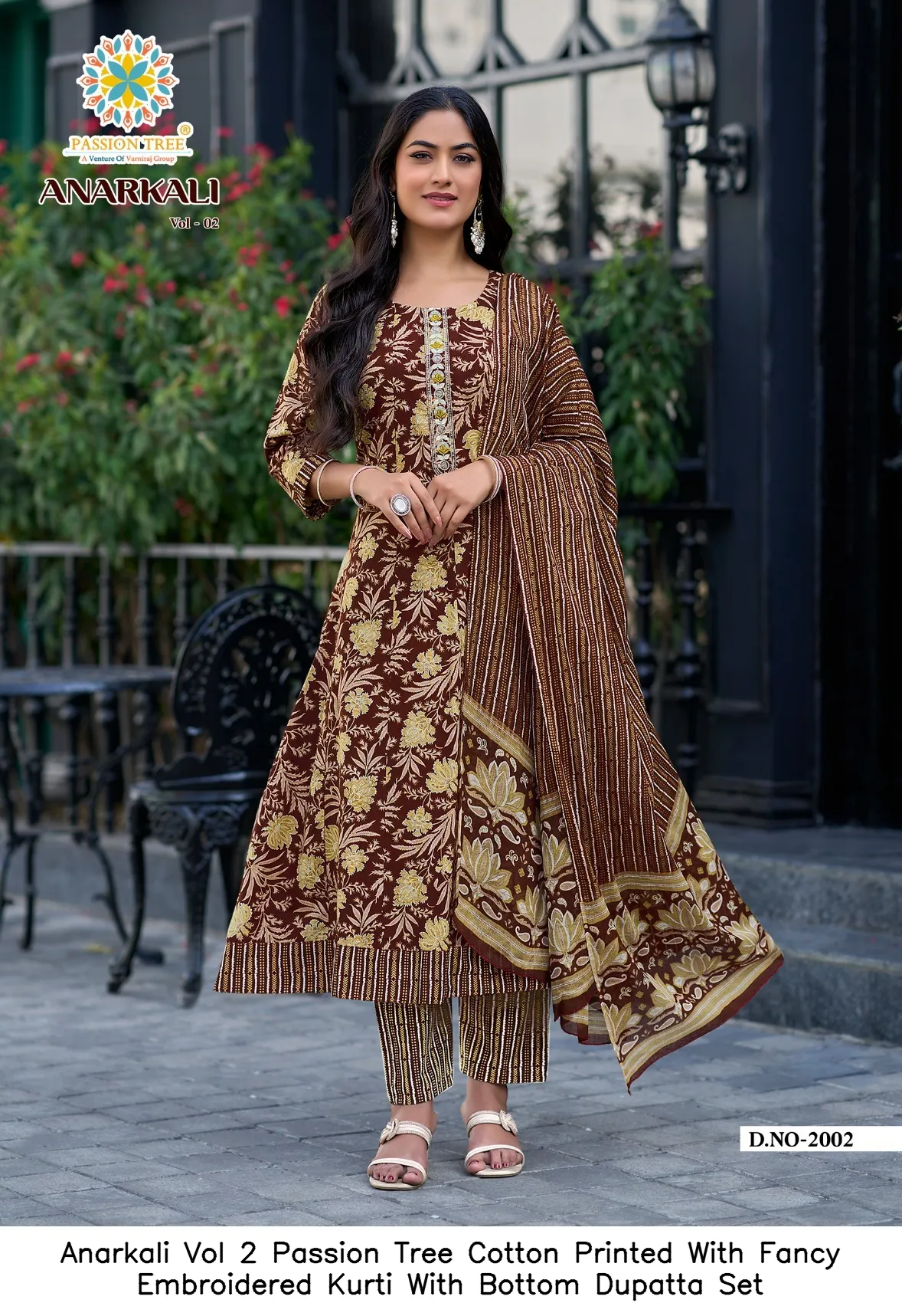 Anarkali Vol 2 Passion Tree Cotton Printed With Fancy Embroidered Kurti With Bottom Dupatta Set — Wholesale Kurti With Bottom Dupatta, Vardan Ethnic wholesale from Surat - Gallery Image 8