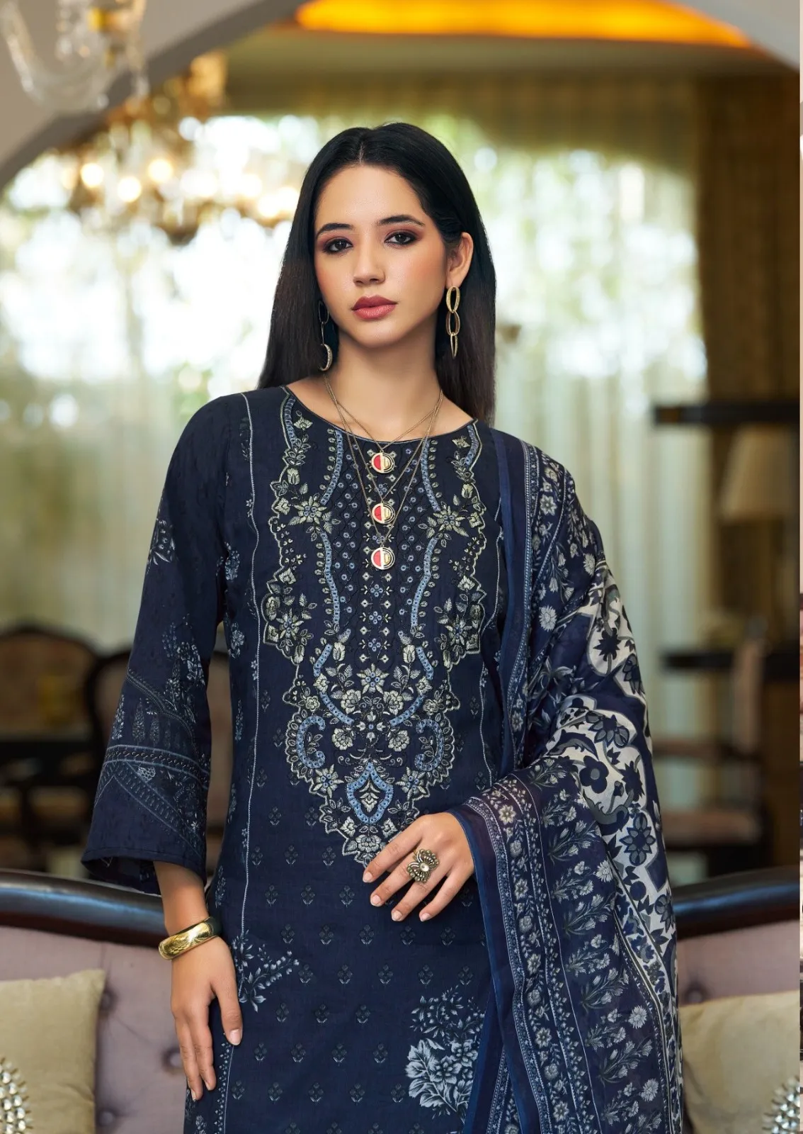 Belliza Riwayat Vol 16 Viscose Rayon Embroidered Dress Material