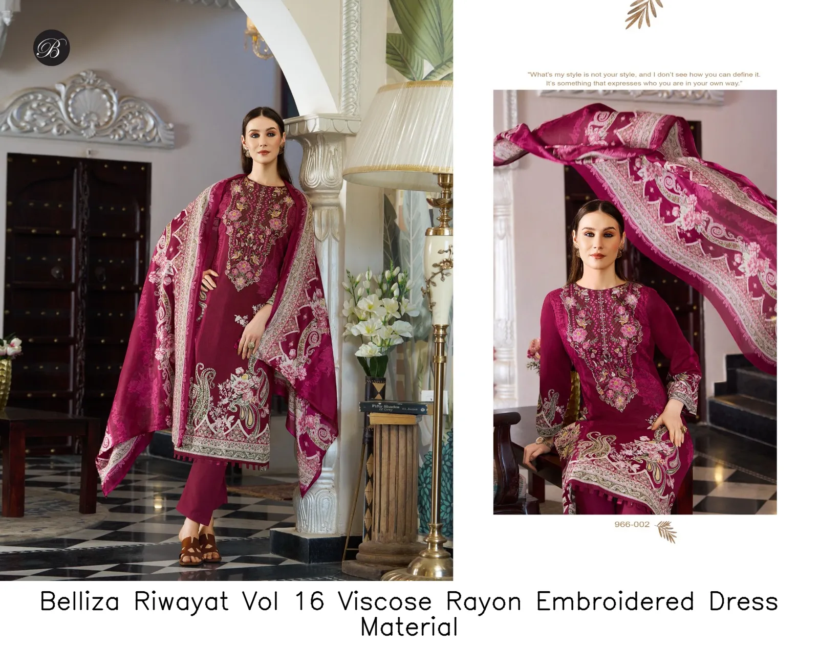 Belliza Riwayat Vol 16 Viscose Rayon Embroidered Dress Material — Wholesale Salwar Suits, Belliza wholesale from Surat — view 10