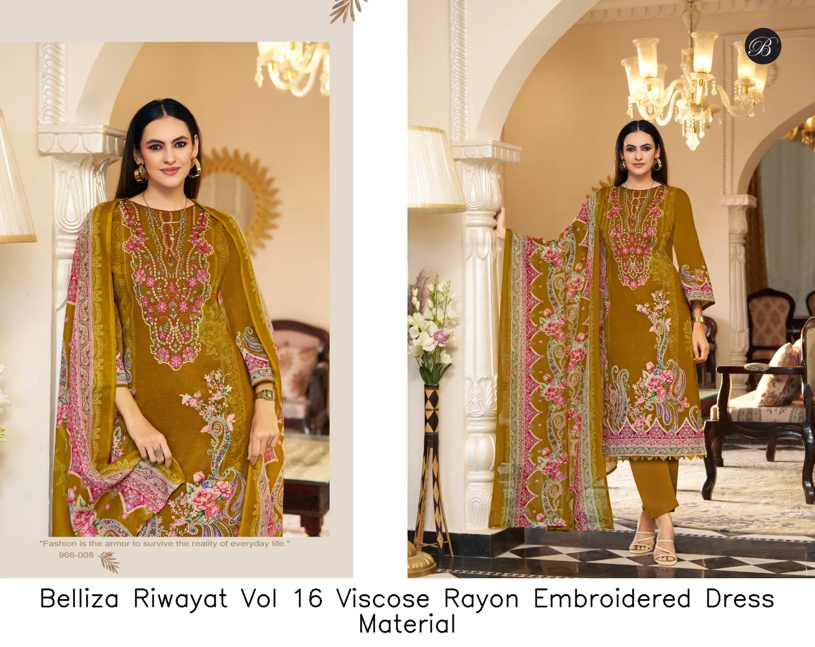 Belliza Riwayat Vol 16 Viscose Rayon Embroidered Dress Material — Wholesale Salwar Suits, Belliza wholesale from Surat — view 2