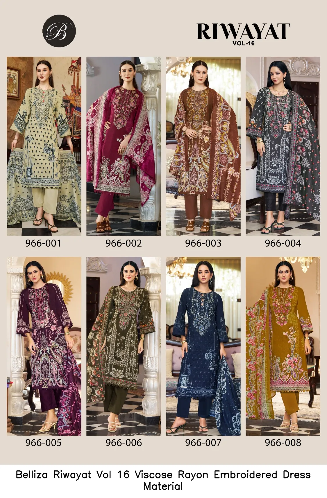 Belliza Riwayat Vol 16 Viscose Rayon Embroidered Dress Material — Wholesale Salwar Suits, Belliza wholesale from Surat — view 3