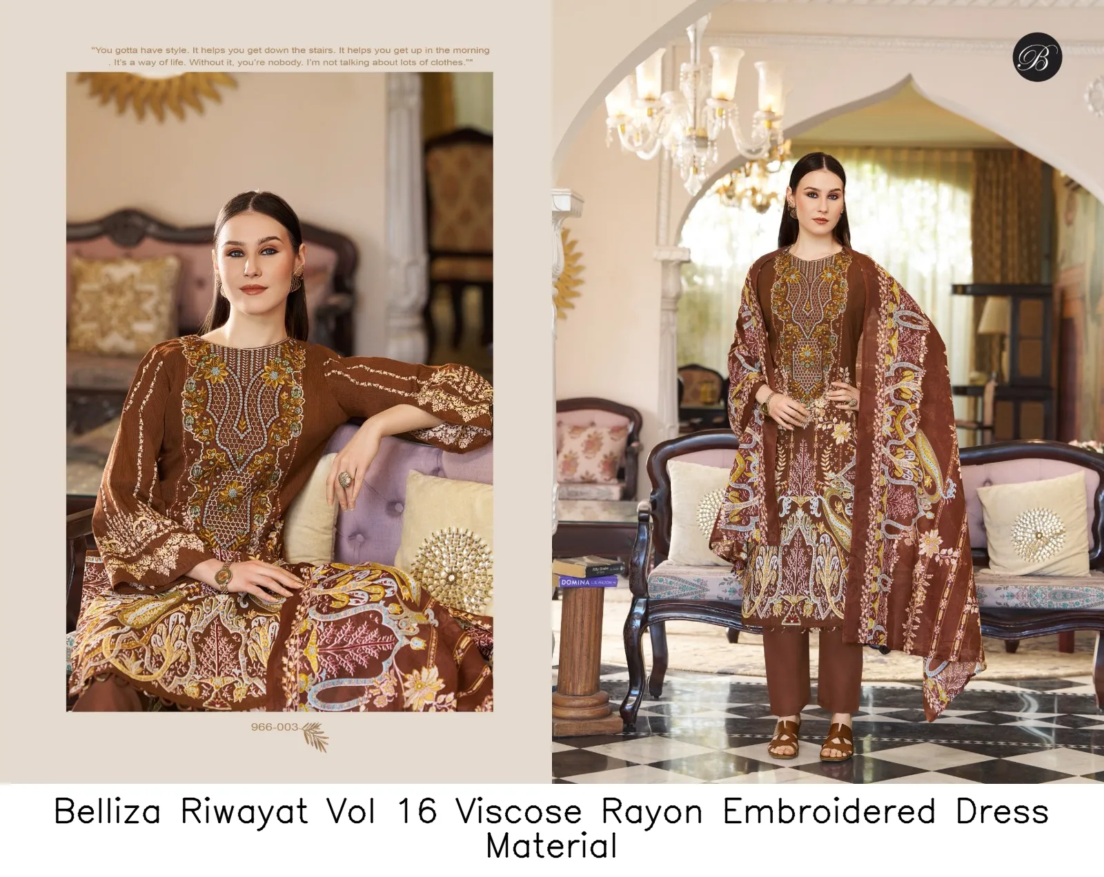 Belliza Riwayat Vol 16 Viscose Rayon Embroidered Dress Material — Wholesale Salwar Suits, Belliza wholesale from Surat — view 5