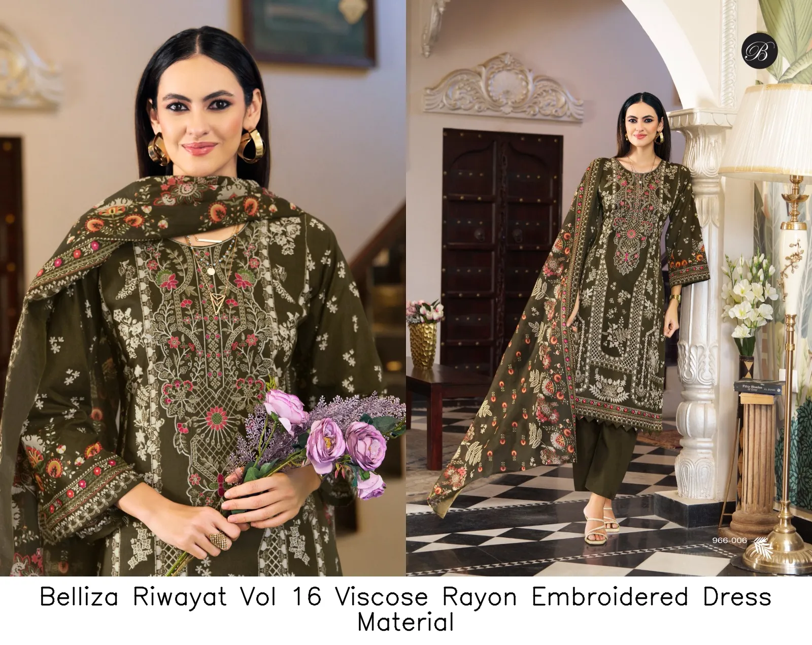 Belliza Riwayat Vol 16 Viscose Rayon Embroidered Dress Material — Wholesale Salwar Suits, Belliza wholesale from Surat — view 6