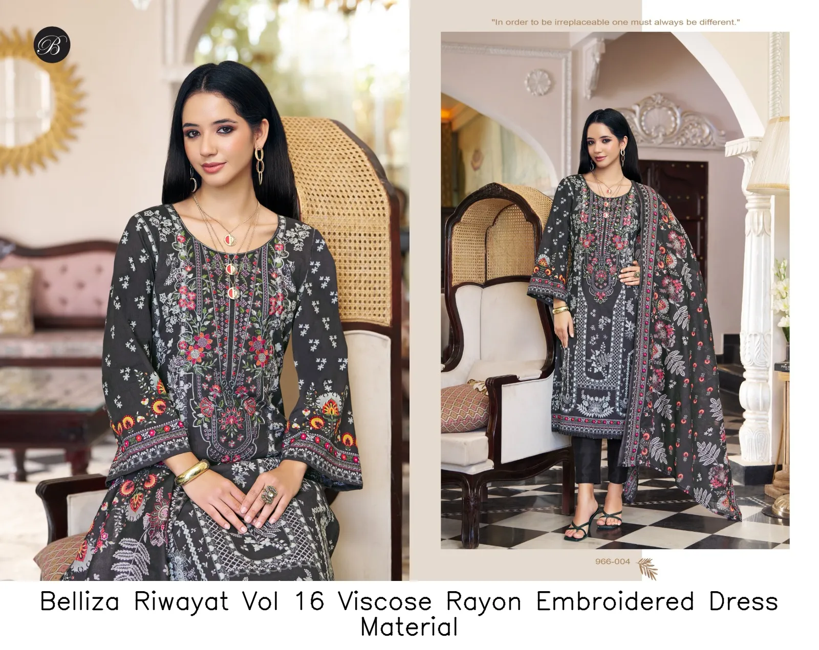 Belliza Riwayat Vol 16 Viscose Rayon Embroidered Dress Material — Wholesale Salwar Suits, Belliza wholesale from Surat — view 9