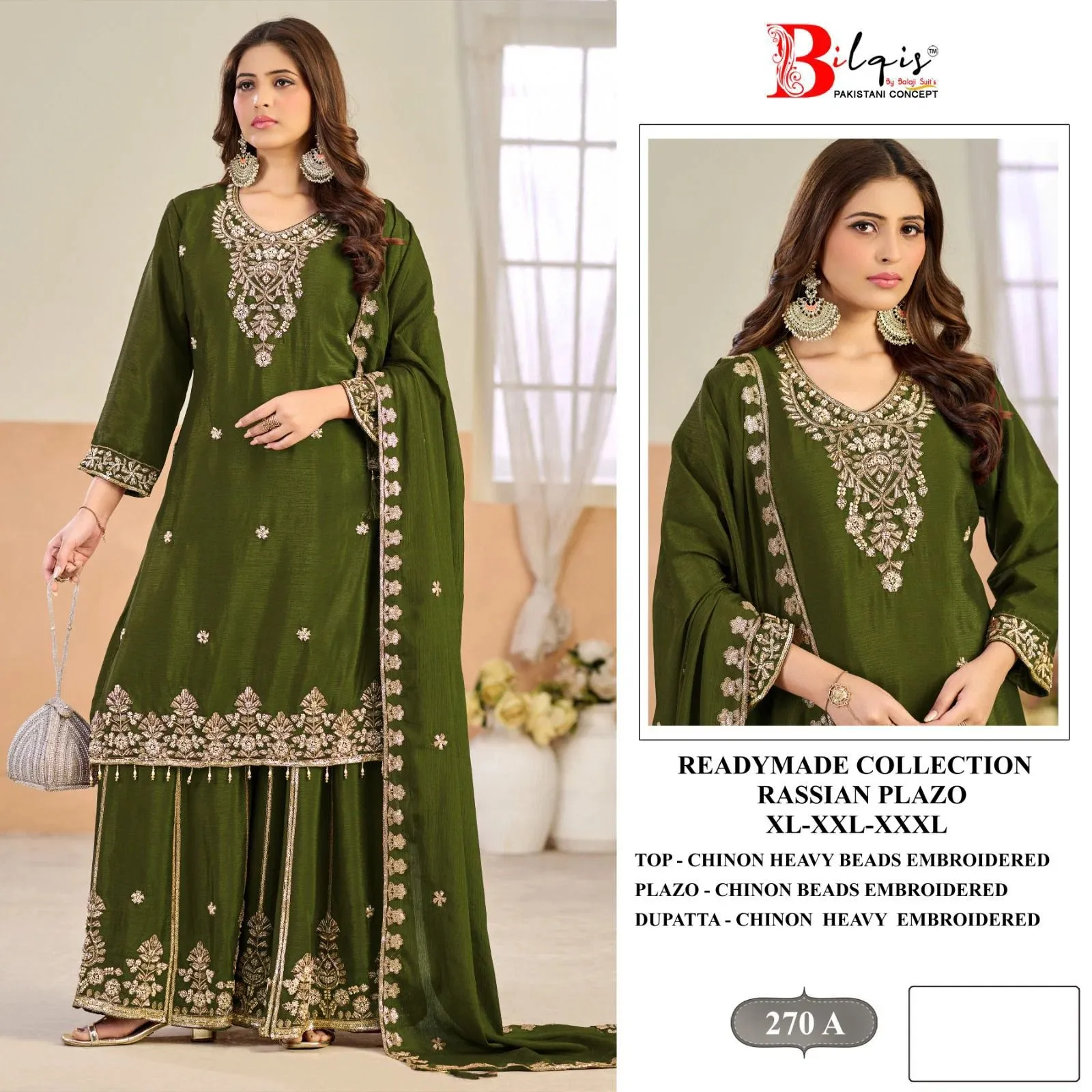 Bilqis B 270 A To D Readymade Chinon Beads Embroidered Pakistani Suit