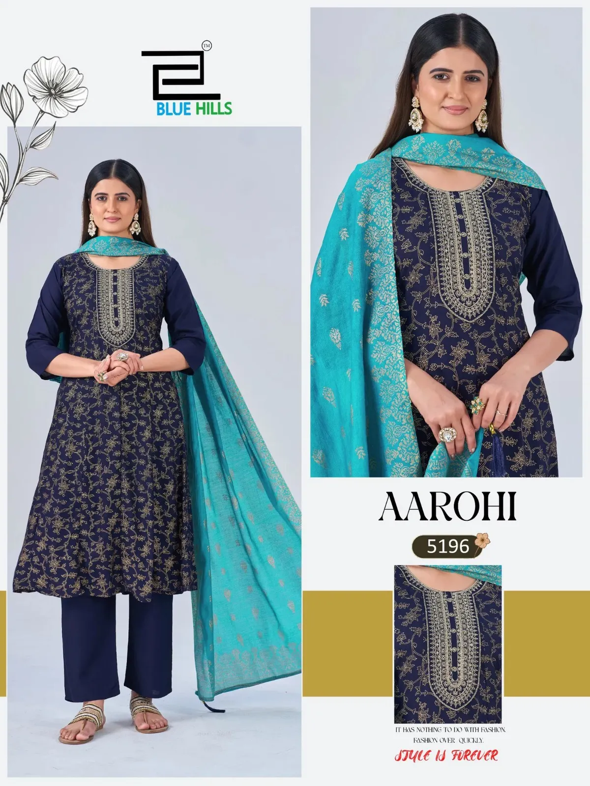 Blue Hills Aarohi Rayon With Foil Printed 3 Piece Readymade Salwar Suit
