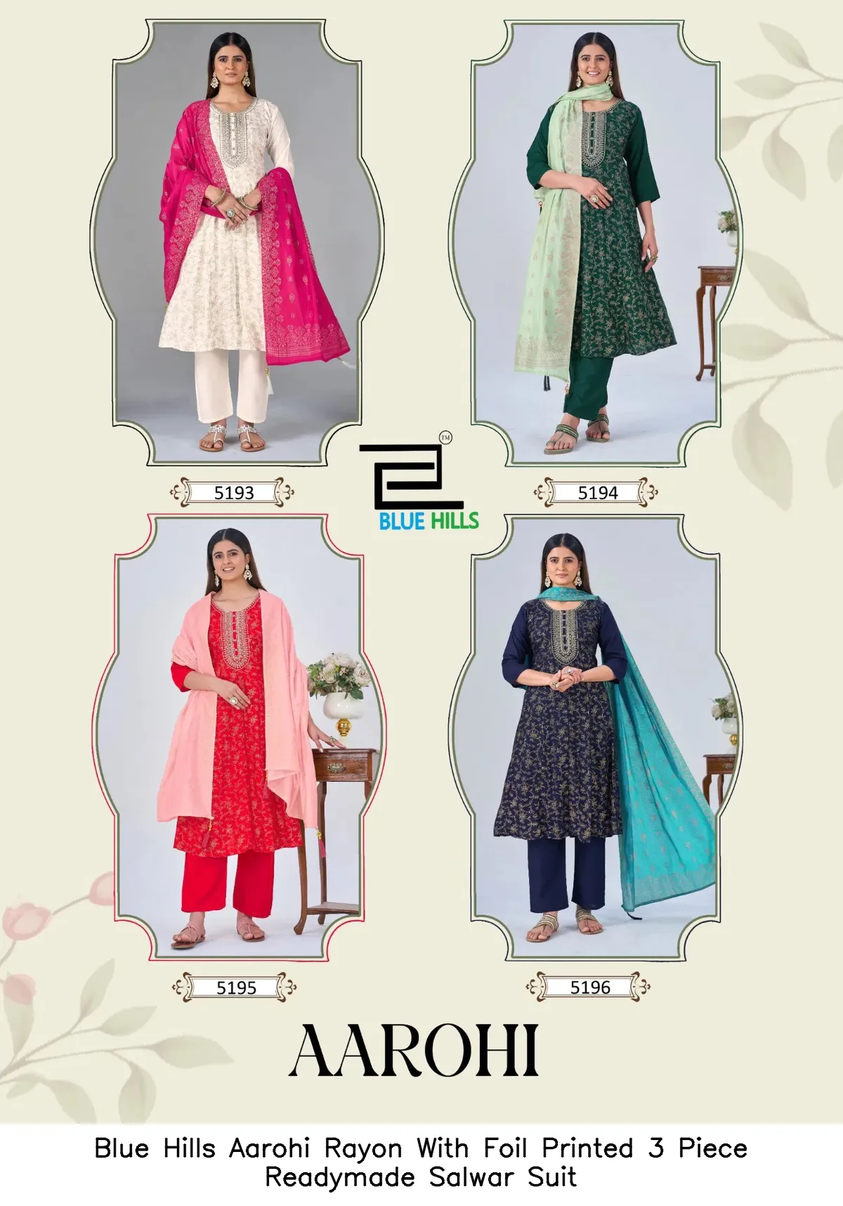Blue Hills Aarohi Rayon With Foil Printed 3 Piece Readymade Salwar Suit — Wholesale Kurti With Bottom Dupatta, Blue Hills wholesale from Surat - Gallery Image 4