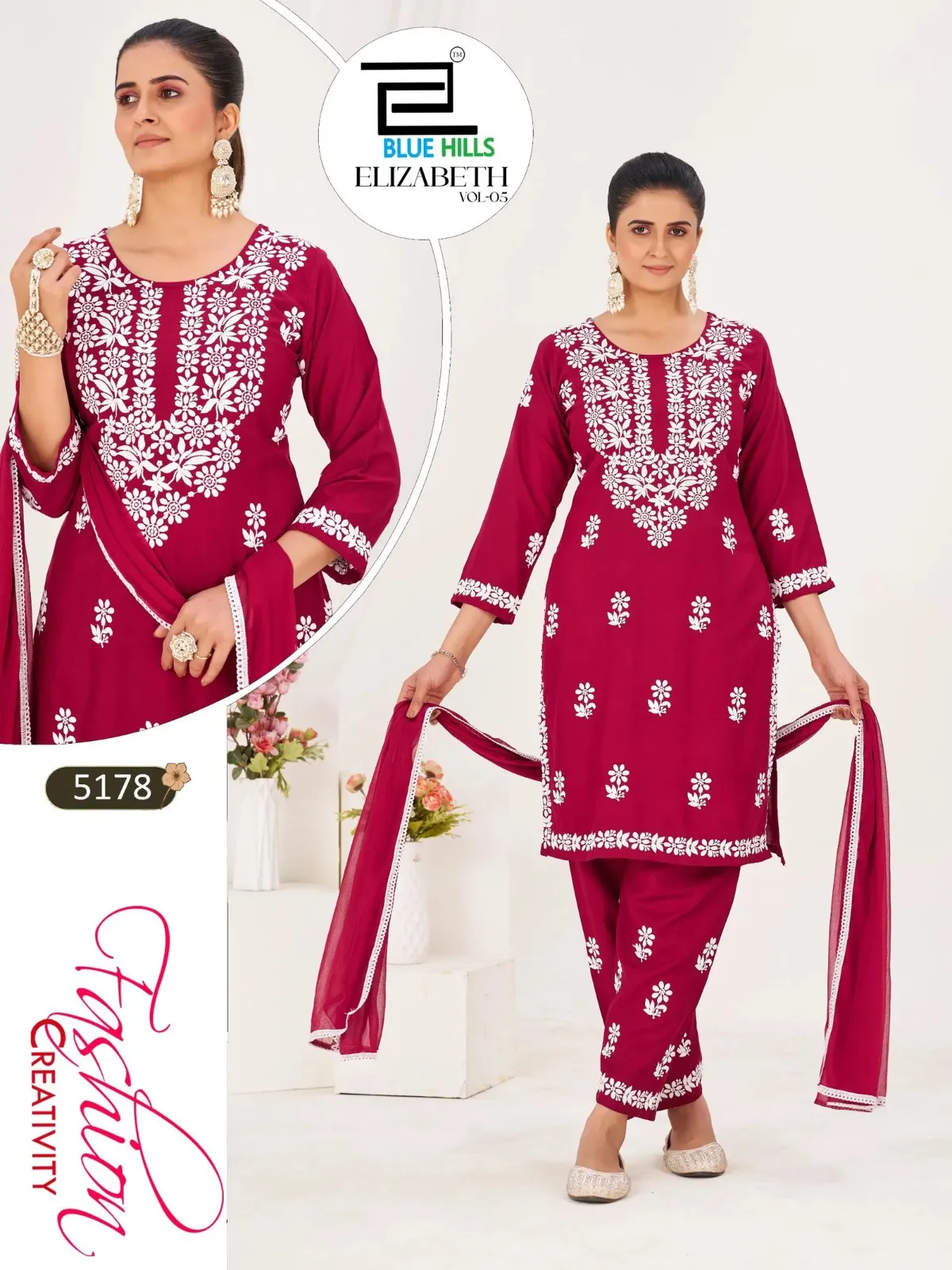 Blue Hills Elizabeth Vol 5 Rayon With Thread Worked Kurti With Bottom Dupatta Set