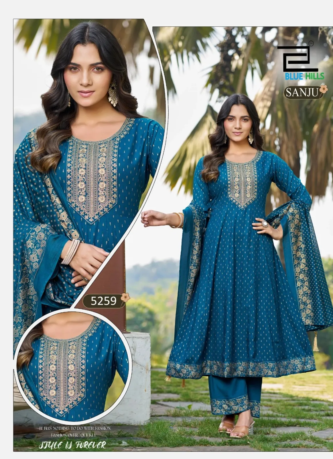 Blue Hills Sanju Rayon Foil Printed Kurti With Bottom Dupatta Set — Wholesale Kurti With Bottom Dupatta, Blue Hills wholesale from Surat — view 1