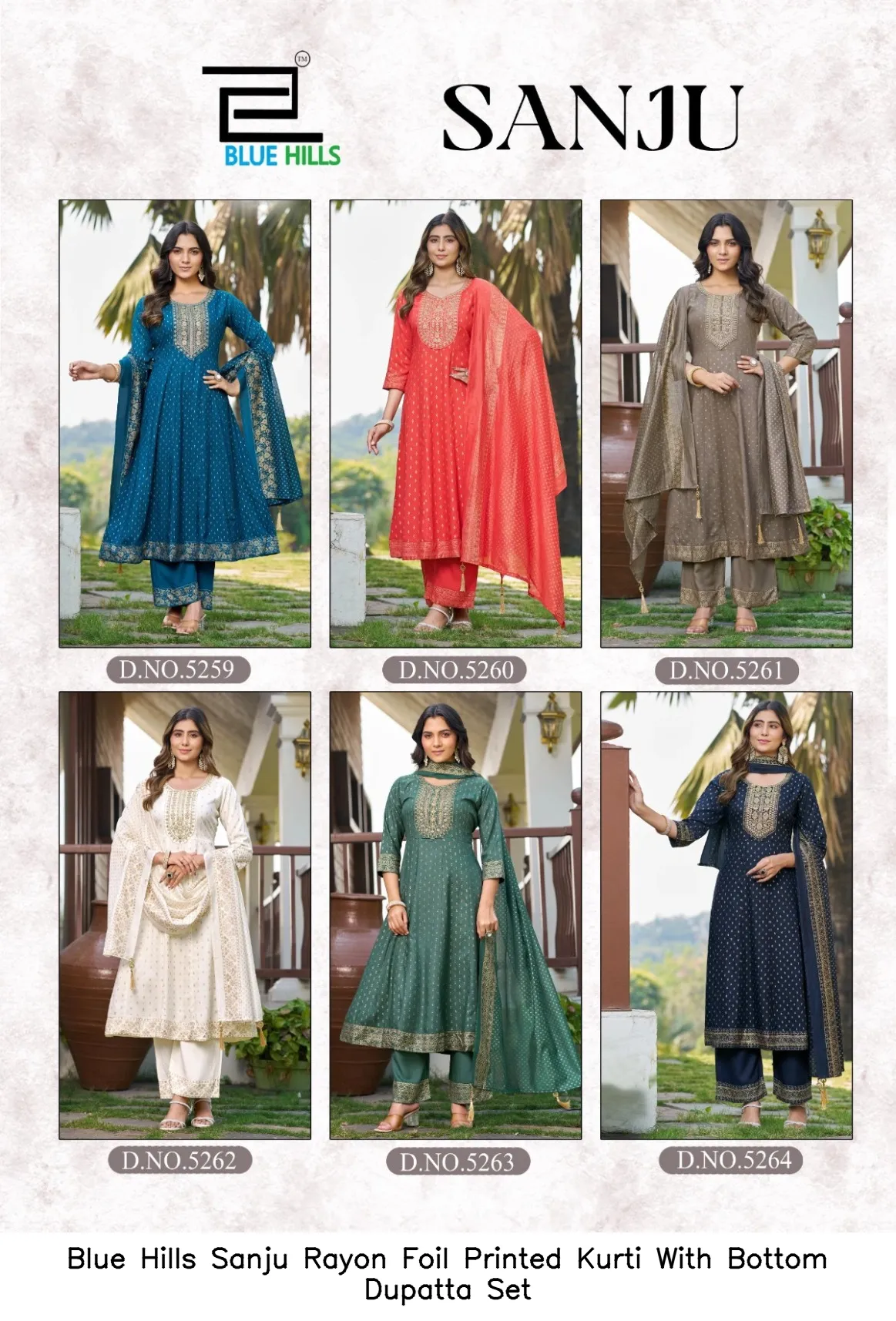 Blue Hills Sanju Rayon Foil Printed Kurti With Bottom Dupatta Set — Wholesale Kurti With Bottom Dupatta, Blue Hills wholesale from Surat - Gallery Image 4