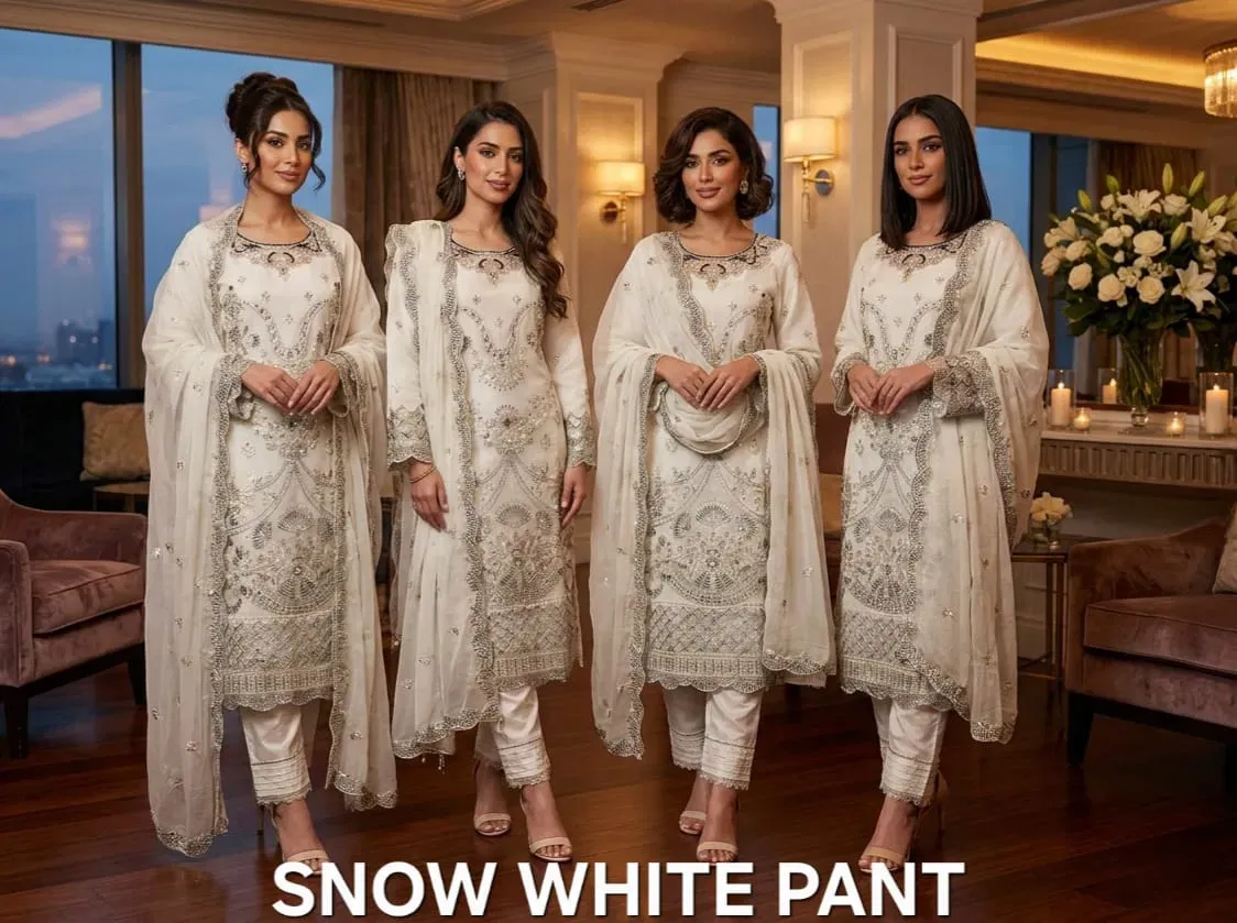 Fm Snow White Pant Chiffon — Wholesale Kurti With Bottom Dupatta, Vardan Ethnic wholesale from Surat — view 1