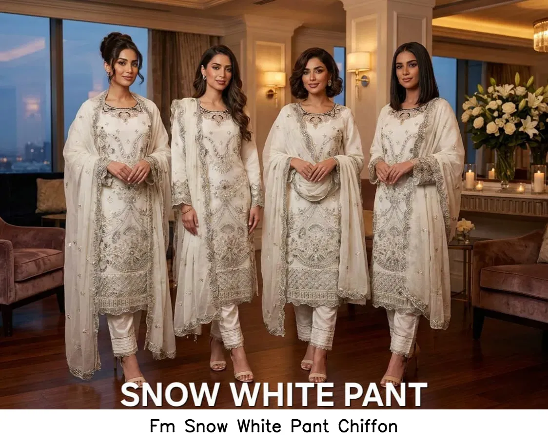 Fm Snow White Pant Chiffon — Wholesale Kurti With Bottom Dupatta, Vardan Ethnic wholesale from Surat — view 2