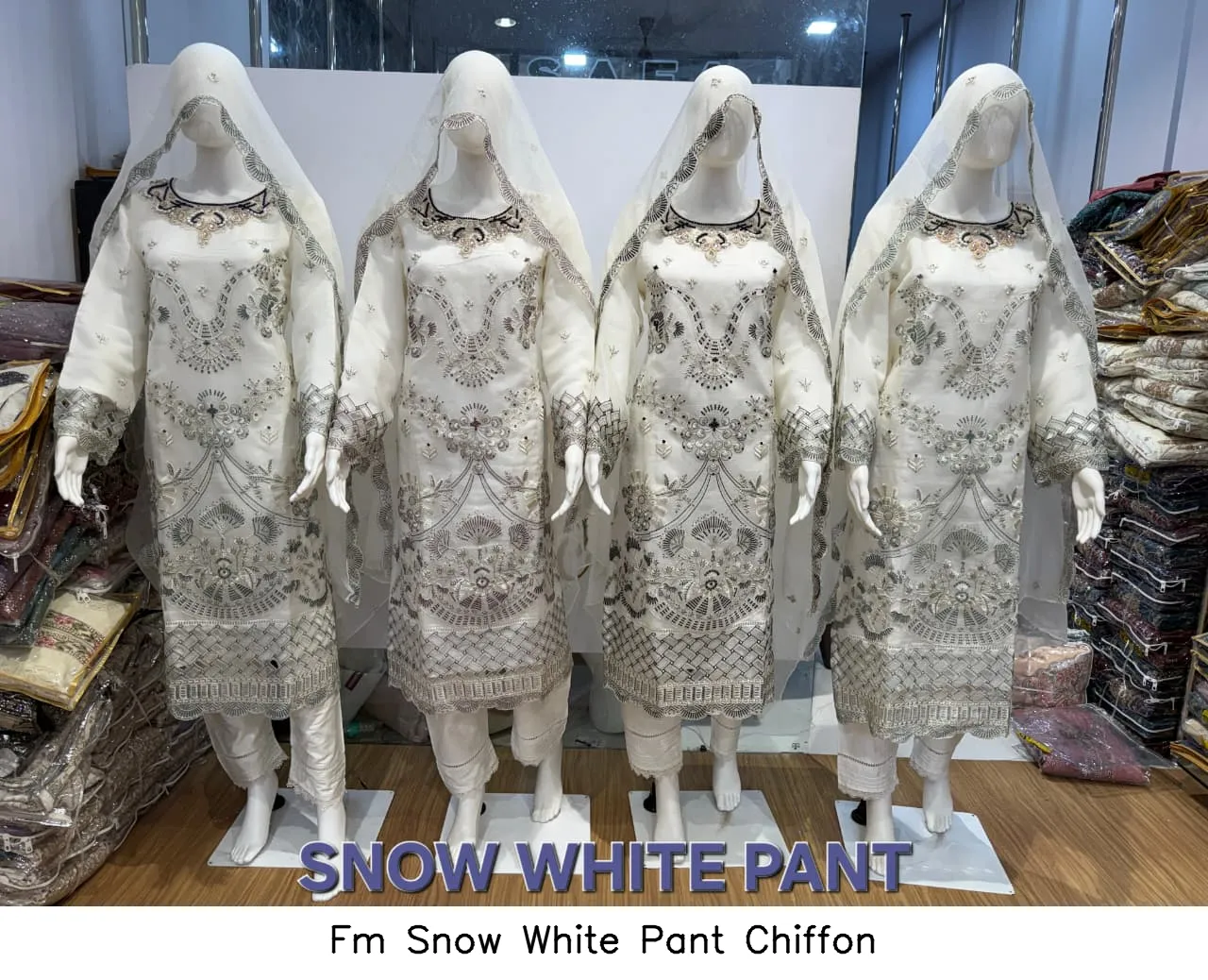 Fm Snow White Pant Chiffon — Wholesale Kurti With Bottom Dupatta, Vardan Ethnic wholesale from Surat — view 3