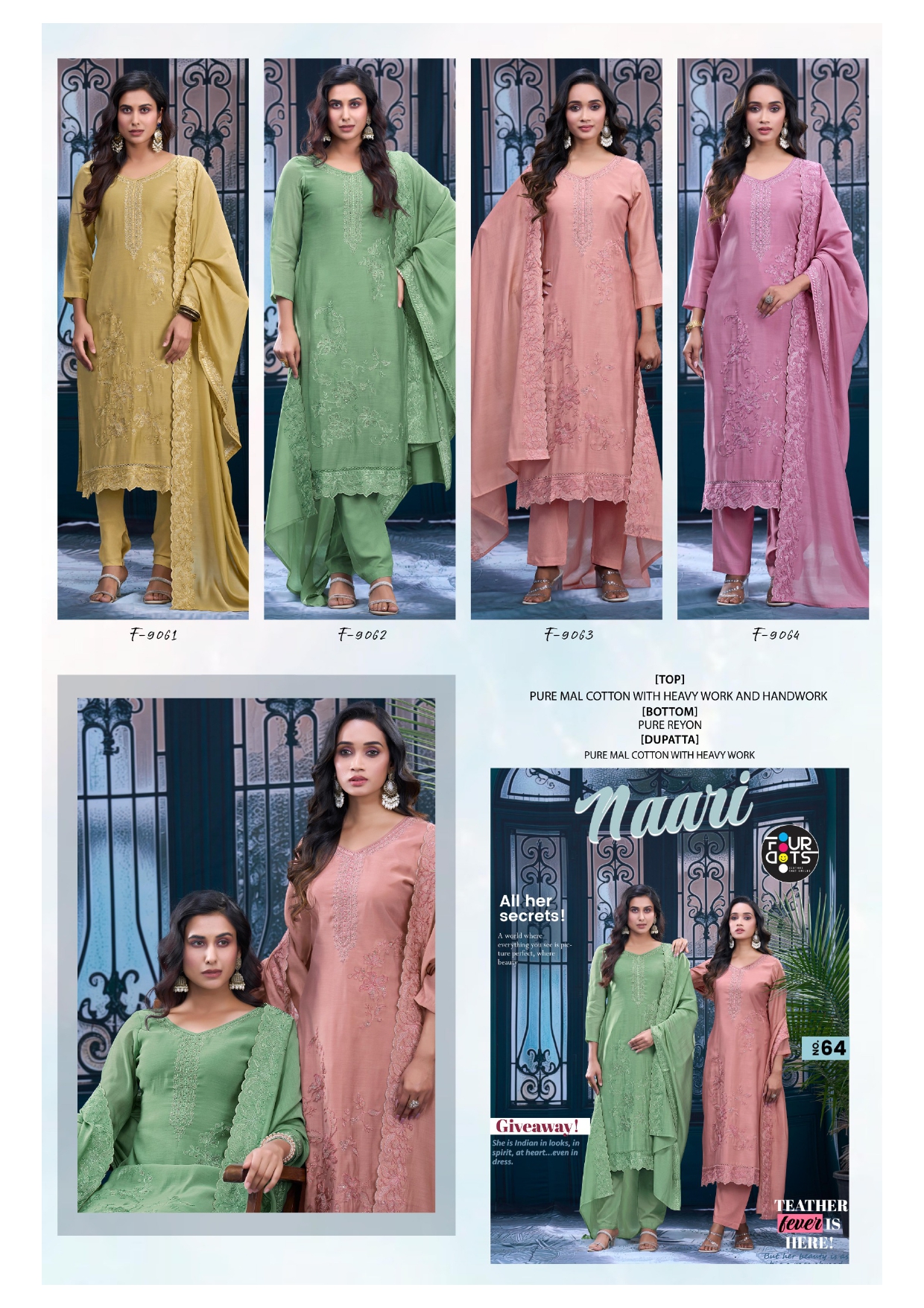 Four Dots Naari Mal Cotton With Hand Worked Dress Material — Wholesale Salwar Suits, Four Dots wholesale from Surat — view 5