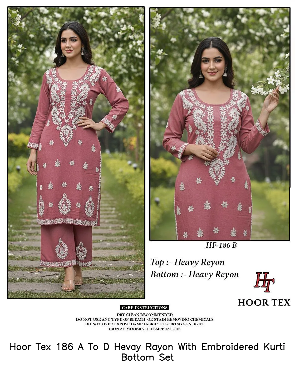 Hoor Tex 186 A To D Hevay Rayon With Embroidered Kurti Bottom Set — Wholesale Readymade Pakistani Suits, hoor Tex wholesale from Surat — view 7