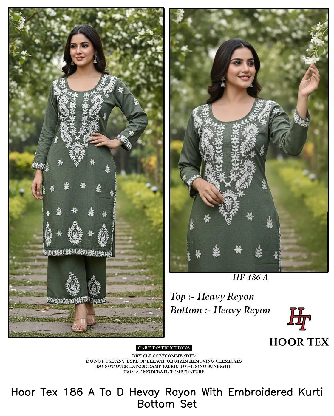 Hoor Tex 186 A To D Hevay Rayon With Embroidered Kurti Bottom Set — Wholesale Readymade Pakistani Suits, hoor Tex wholesale from Surat — view 10