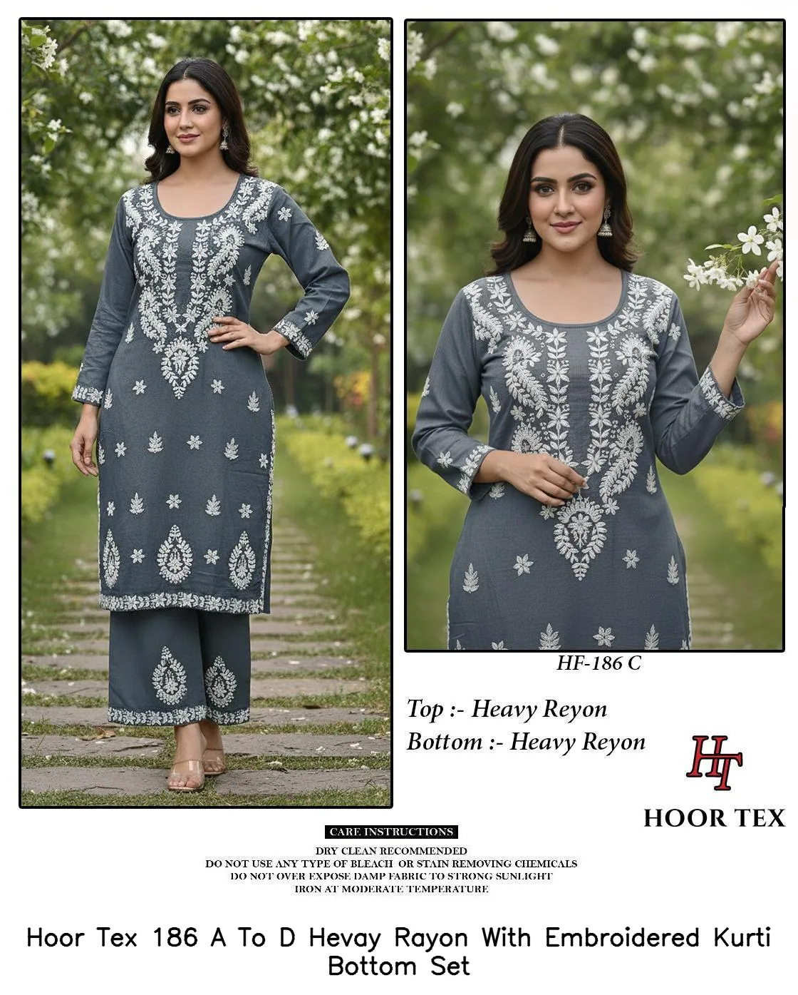 Hoor Tex 186 A To D Hevay Rayon With Embroidered Kurti Bottom Set — Wholesale Readymade Pakistani Suits, hoor Tex wholesale from Surat — view 3