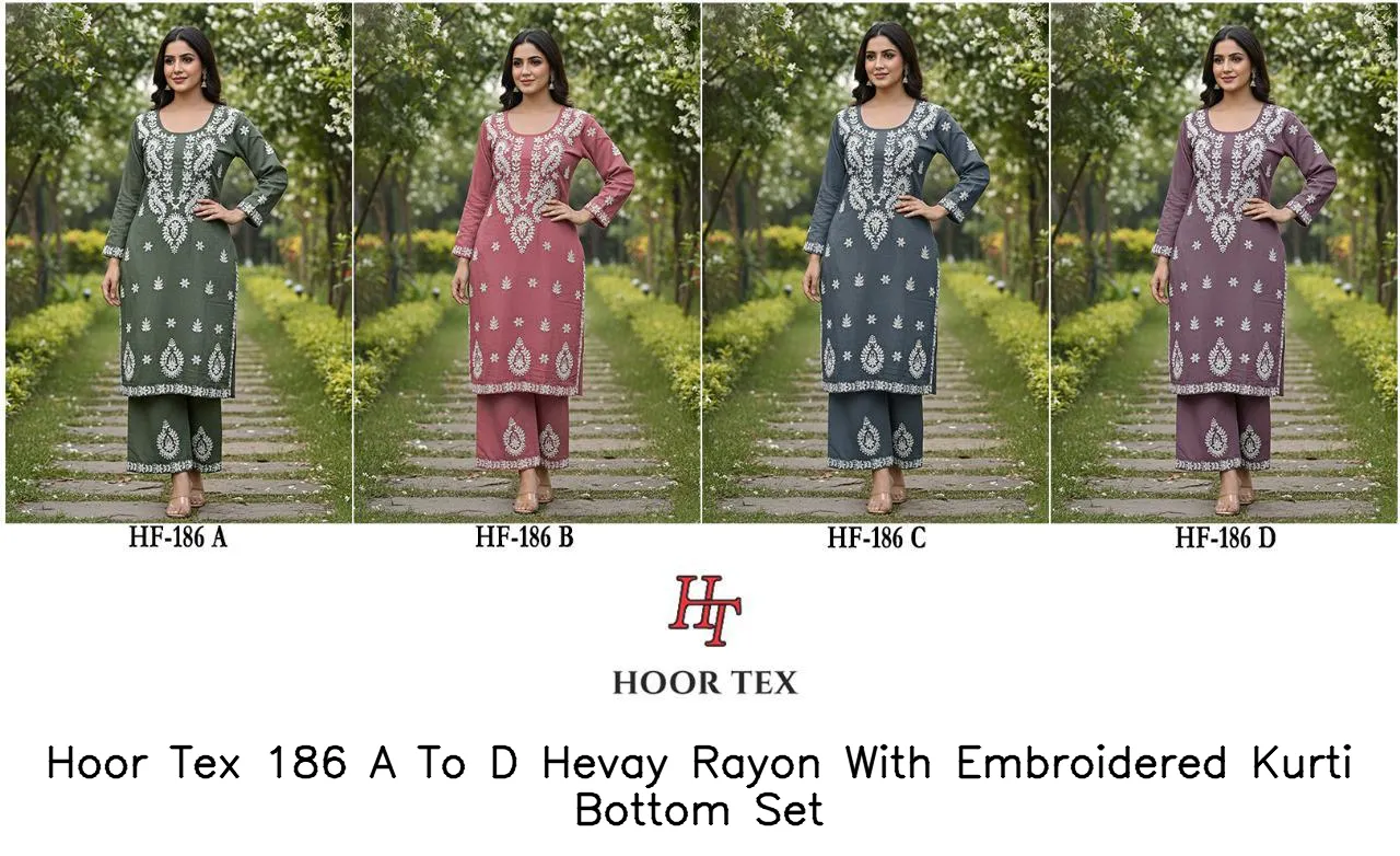 Hoor Tex 186 A To D Hevay Rayon With Embroidered Kurti Bottom Set — Wholesale Readymade Pakistani Suits, hoor Tex wholesale from Surat — view 4