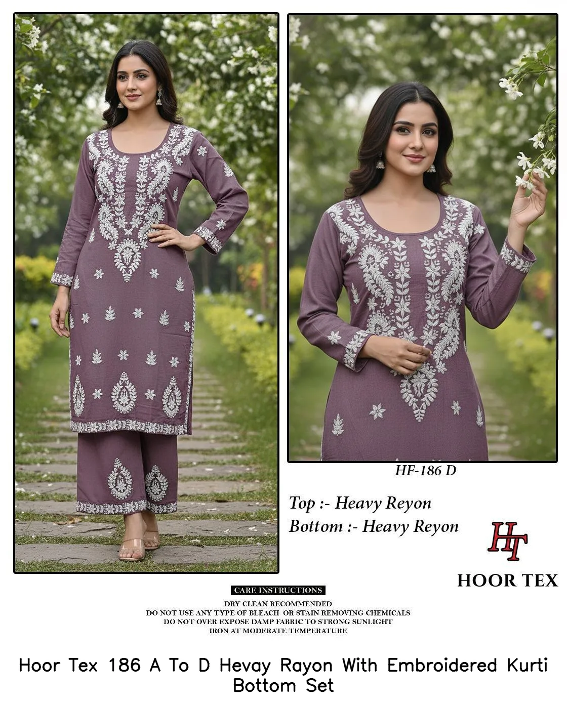 Hoor Tex 186 A To D Hevay Rayon With Embroidered Kurti Bottom Set — Wholesale Readymade Pakistani Suits, hoor Tex wholesale from Surat — view 5