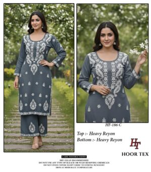 Hoor Tex 186 A To D Hevay Rayon With Embroidered Kurti Bottom Set
