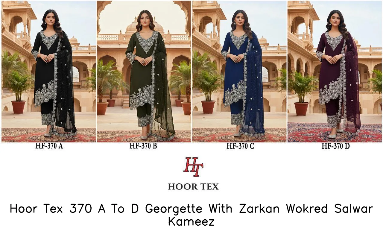 Hoor Tex 370 A To D Georgette With Zarkan Wokred Salwar Kameez — Wholesale Readymade Pakistani Suits, hoor Tex wholesale from Surat — view 4