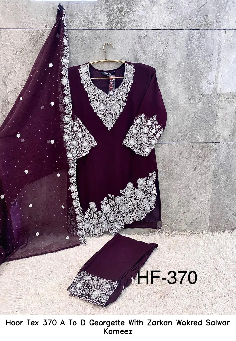 Hoor Tex 370 A To D Georgette With Zarkan Wokred Salwar Kameez — Wholesale Readymade Pakistani Suits, hoor Tex wholesale from Surat — view 6