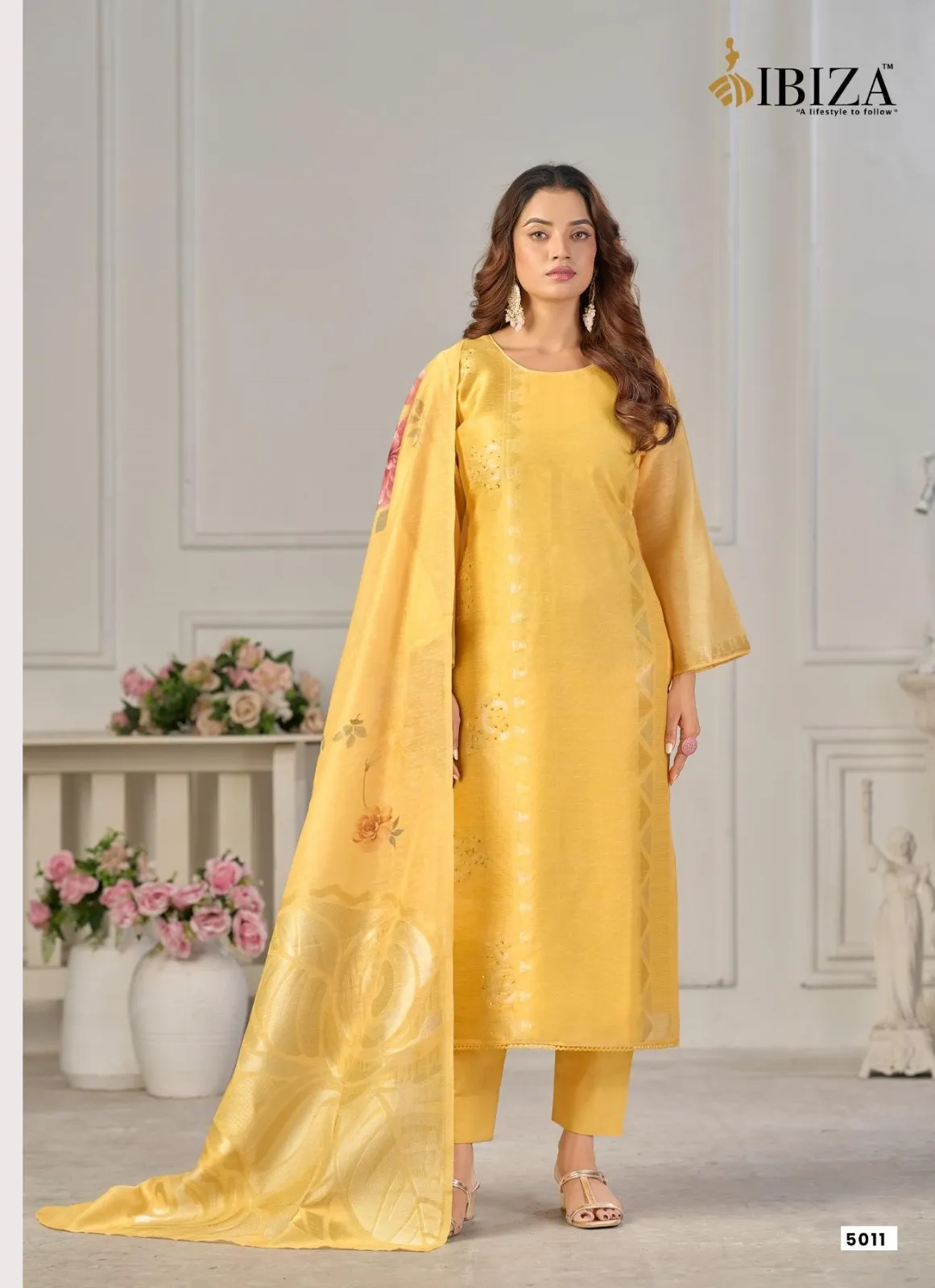 Ibiza Frappe Linen Jacquard Digital Printed Unstitched  Salwar Suit