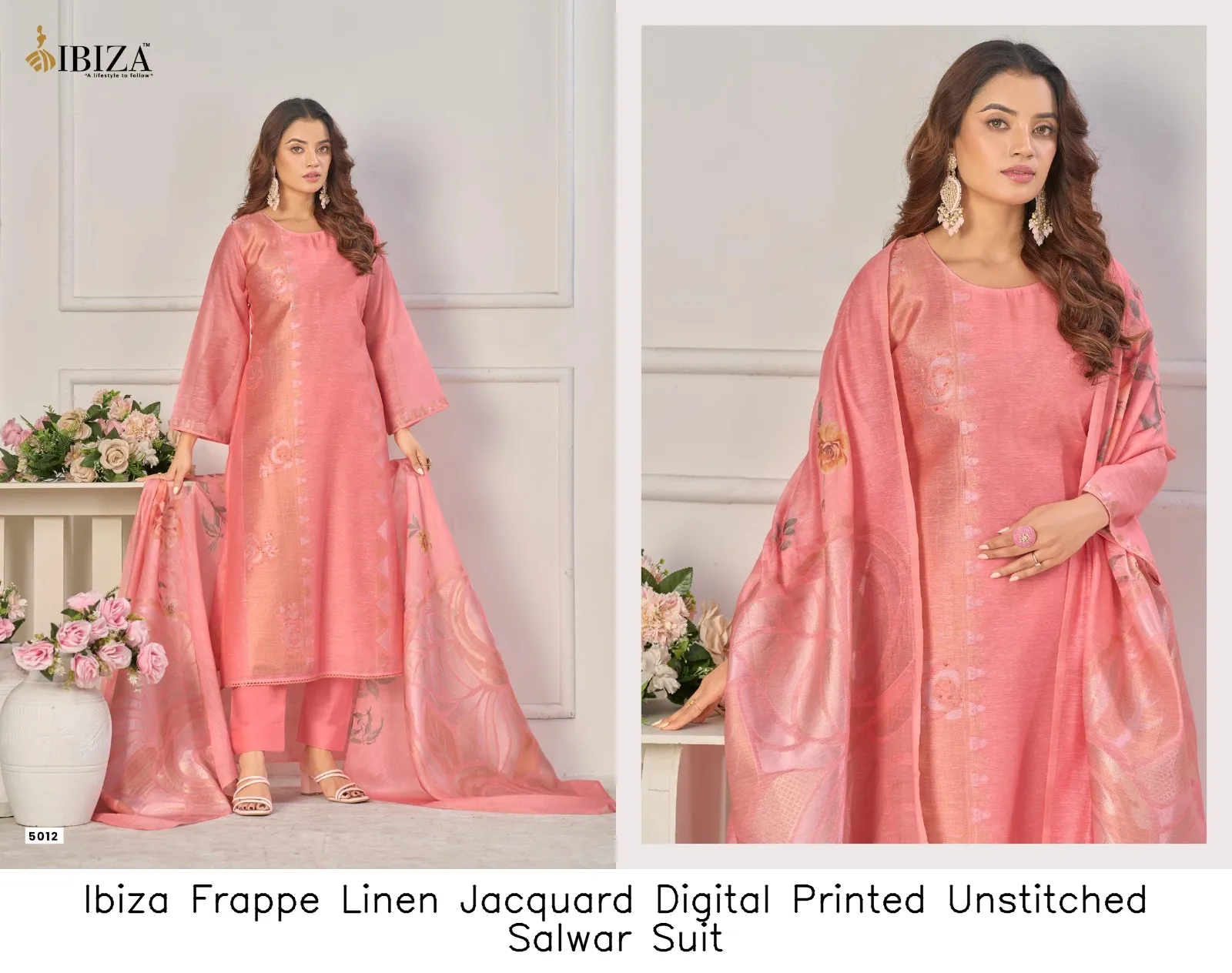 Ibiza Frappe Linen Jacquard Digital Printed Unstitched  Salwar Suit — Wholesale Salwar Suits, Ibiza wholesale from Surat — view 2