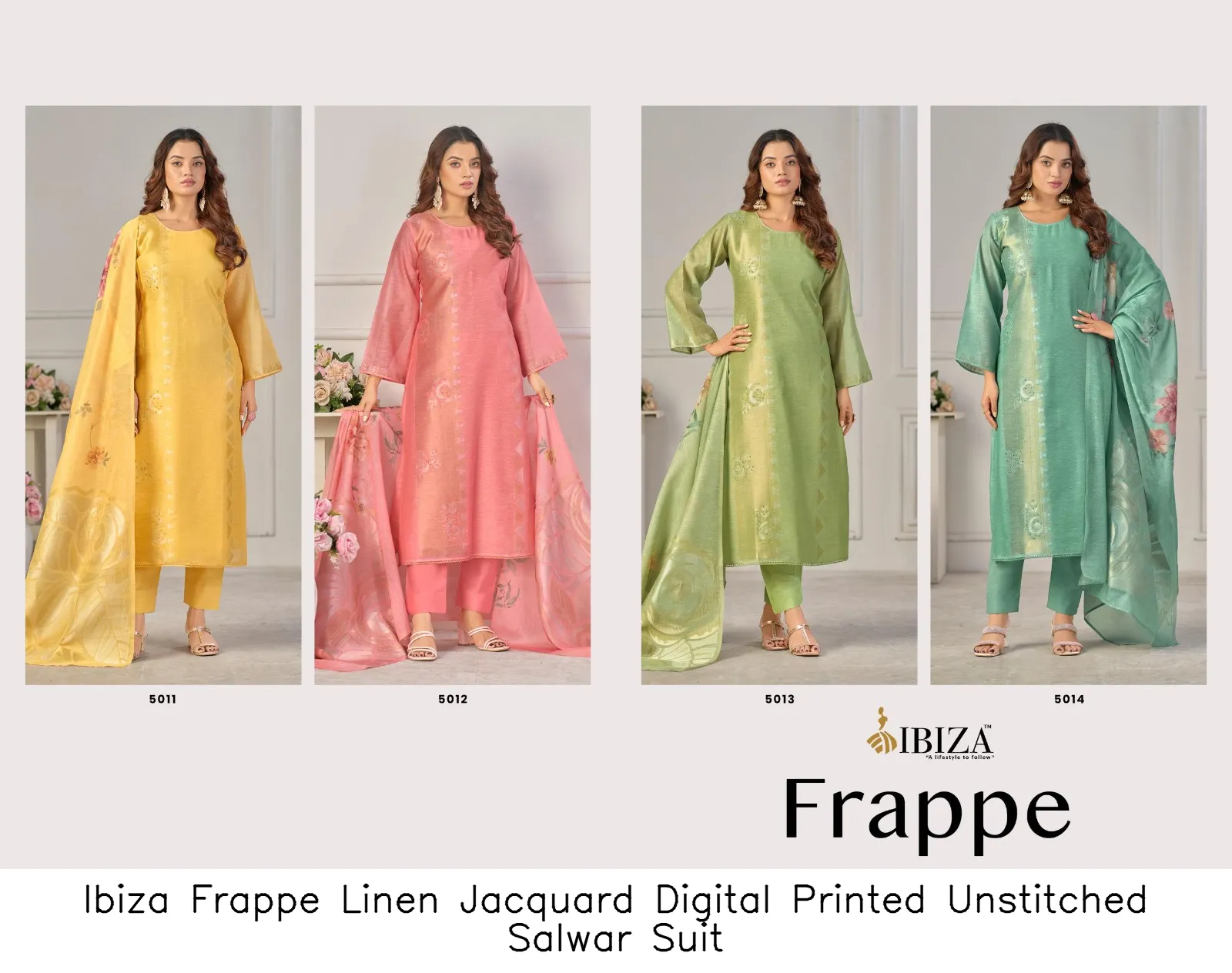 Ibiza Frappe Linen Jacquard Digital Printed Unstitched  Salwar Suit — Wholesale Salwar Suits, Ibiza wholesale from Surat — view 3