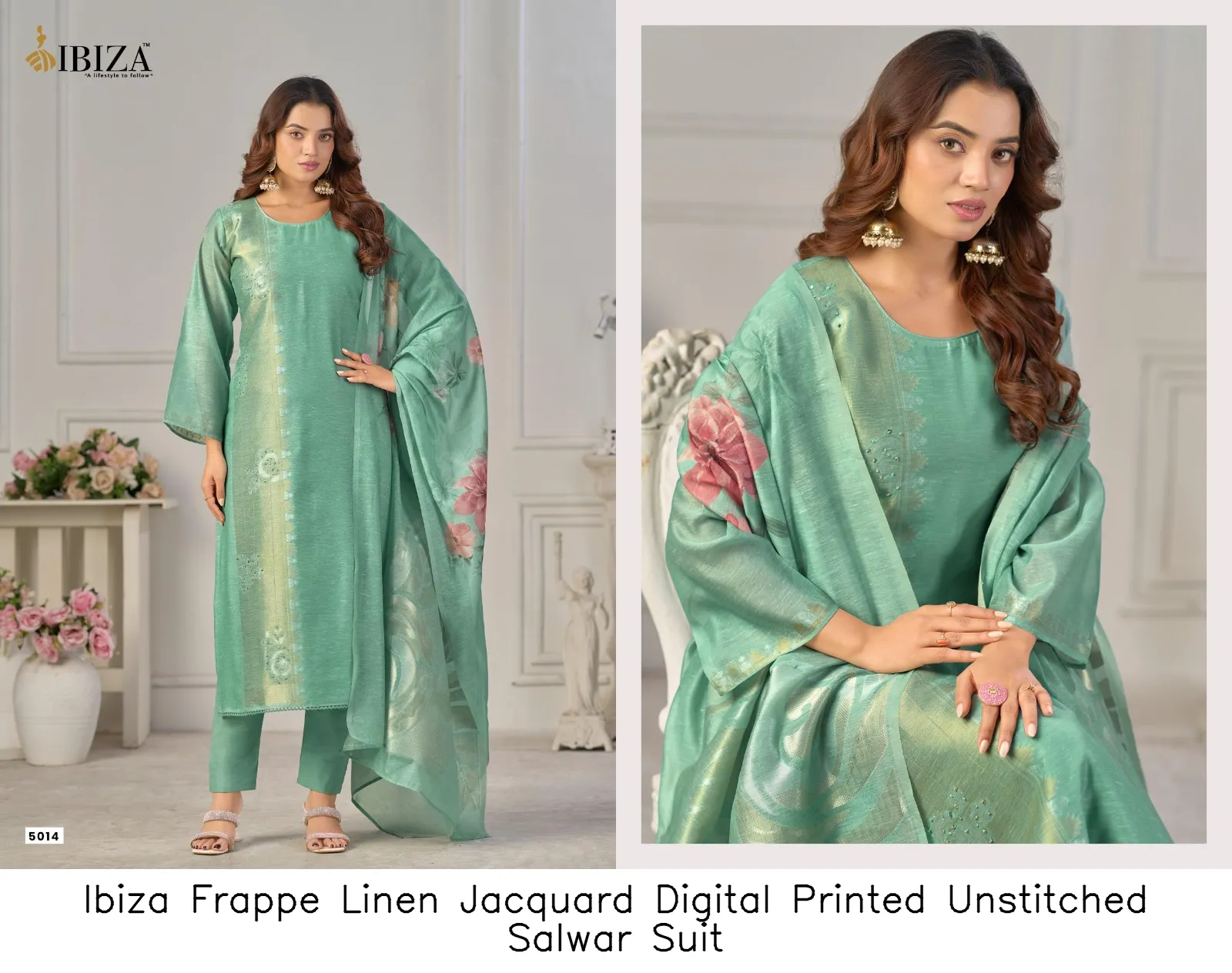 Ibiza Frappe Linen Jacquard Digital Printed Unstitched  Salwar Suit — Wholesale Salwar Suits, Ibiza wholesale from Surat — view 4