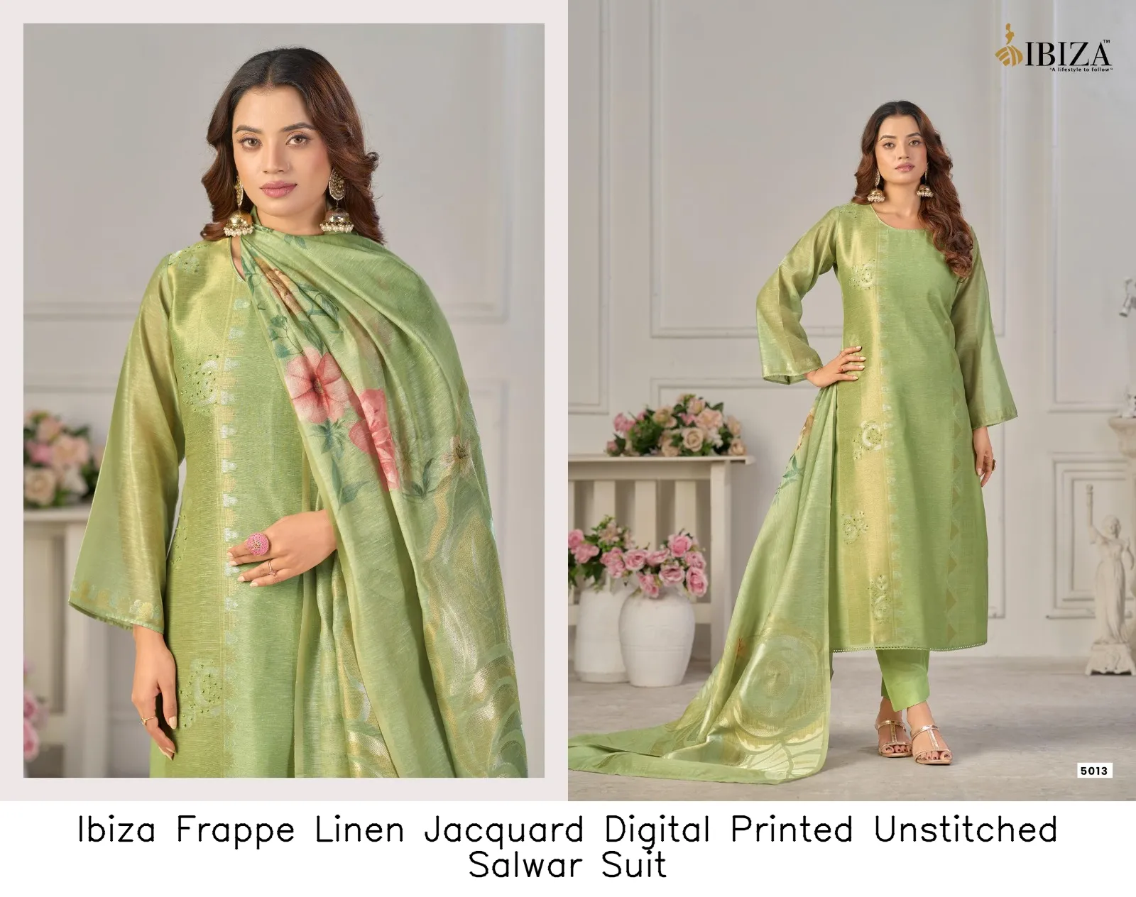Ibiza Frappe Linen Jacquard Digital Printed Unstitched  Salwar Suit — Wholesale Salwar Suits, Ibiza wholesale from Surat — view 5