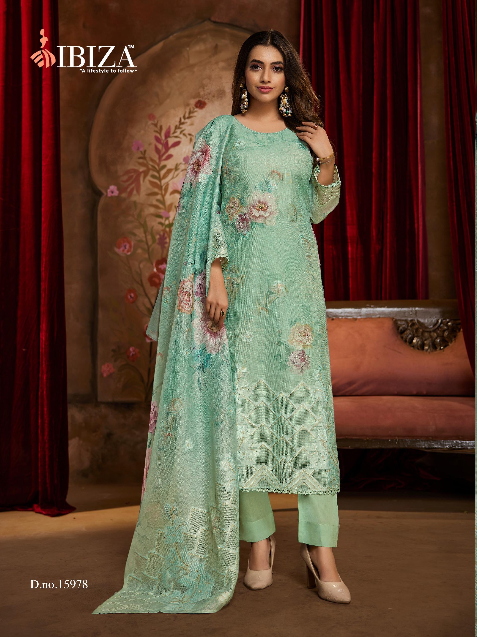 Ibiza Lime Light Pure Linen Designer Salwar Kameez Suit - Image 7
