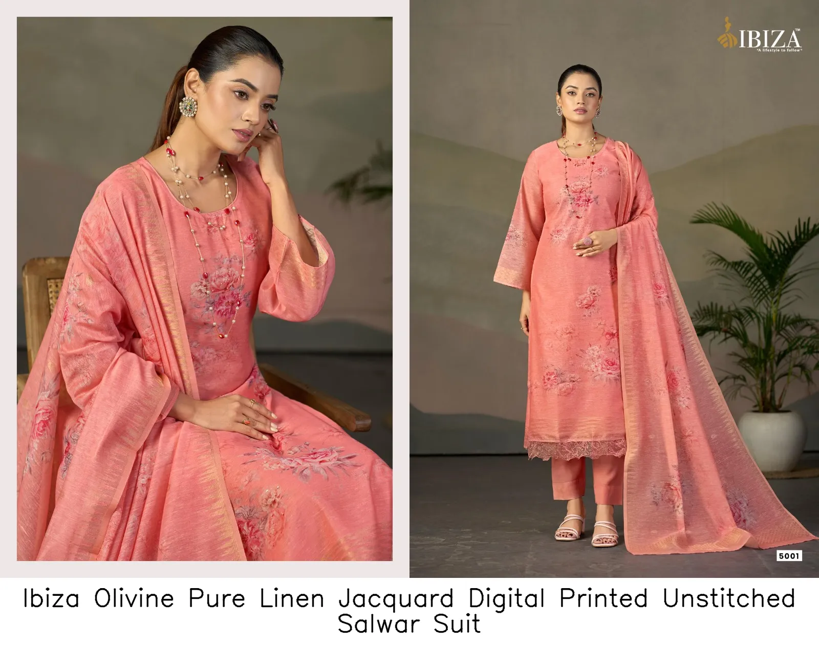 Ibiza Olivine Pure Linen Jacquard Digital Printed Unstitched Salwar Suit — Wholesale Salwar Suits, Ibiza wholesale from Surat - Gallery Image 2