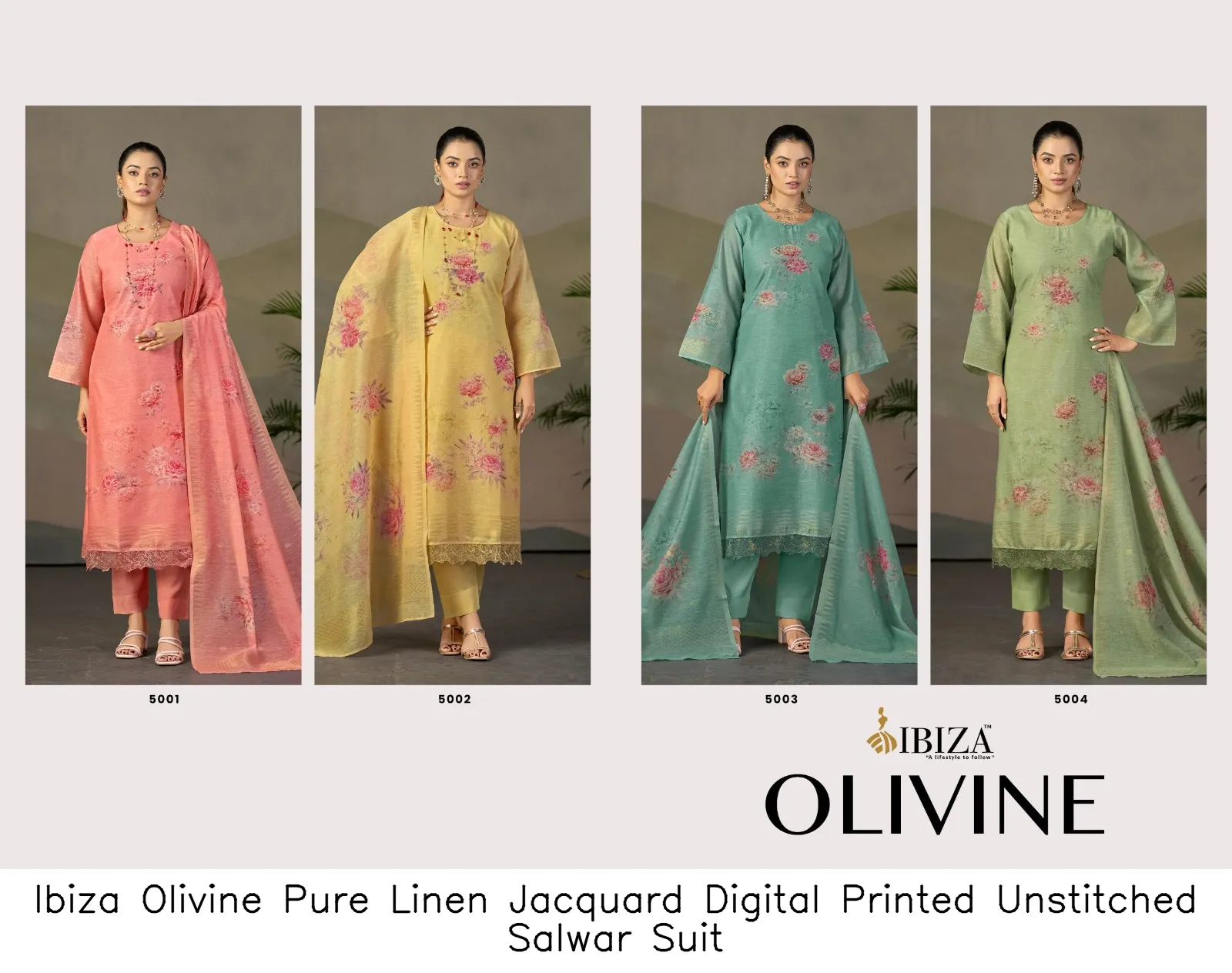 Ibiza Olivine Pure Linen Jacquard Digital Printed Unstitched  Salwar Suit — Wholesale Salwar Suits, Ibiza wholesale from Surat — view 5