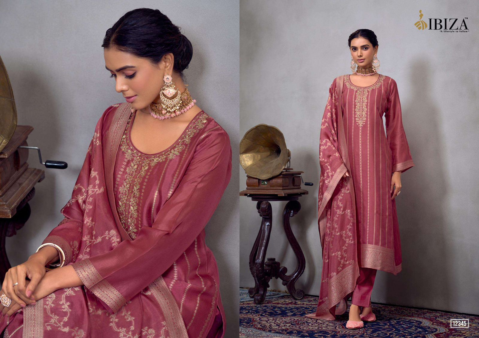 biza Saawariya Kosa Silk Jacquard Handwork Salwar Kameez Set — Wholesale Salwar Suits, Ibiza wholesale from Surat — view 2