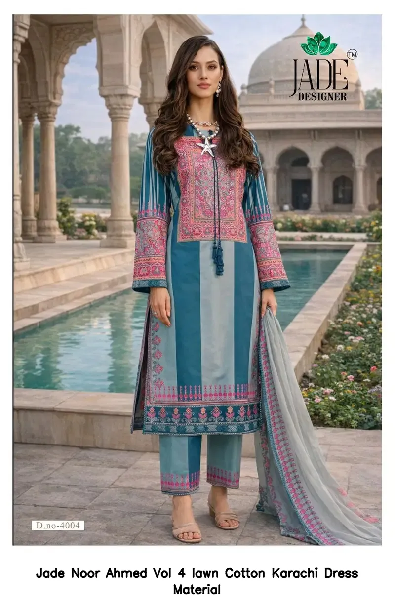 Jade Noor Ahmed Vol 4 lawn Cotton Karachi Dress Material — Wholesale Pakistani Suits, Jade wholesale from Surat — view 4