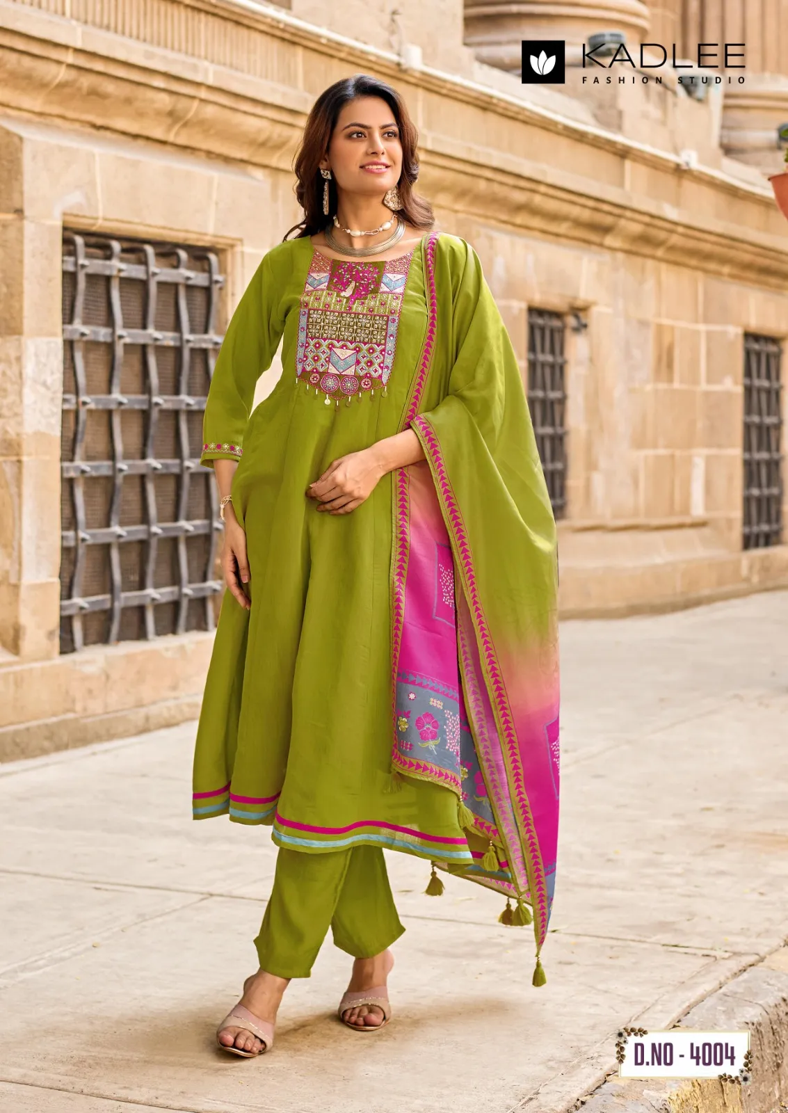 Kadlee Roopam Mul Chanderi Handworked Kurti With Bottom Dupatta Set — Wholesale Cotton Kurti Pant Set, Kadlee wholesale from Surat — view 1