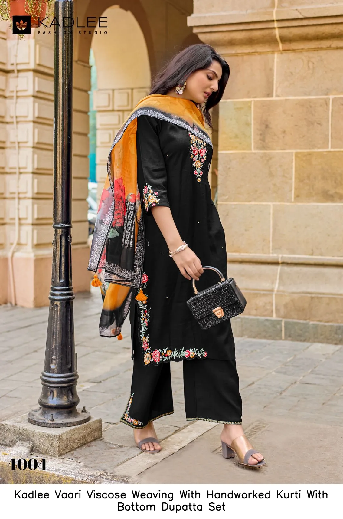 Kadlee Vaari Viscose Weaving With Handworked Kurti With Bottom Dupatta Set — Wholesale Festival Salwar Suits, Kadlee Fashion Studio wholesale from Surat - Gallery Image 2