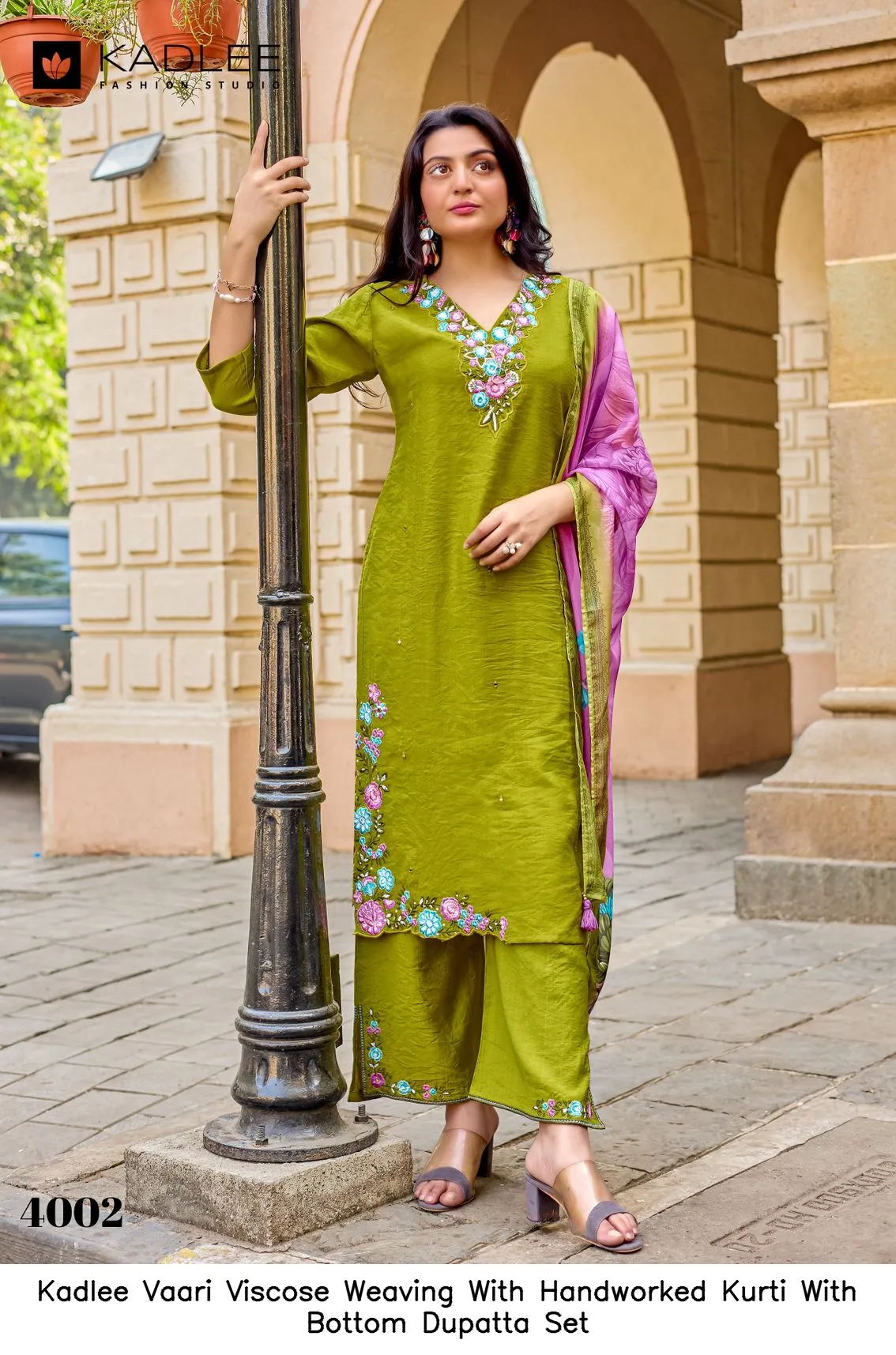 Kadlee Vaari Viscose Weaving With Handworked Kurti With Bottom Dupatta Set — Wholesale Festival Salwar Suits, Kadlee Fashion Studio wholesale from Surat - Gallery Image 3