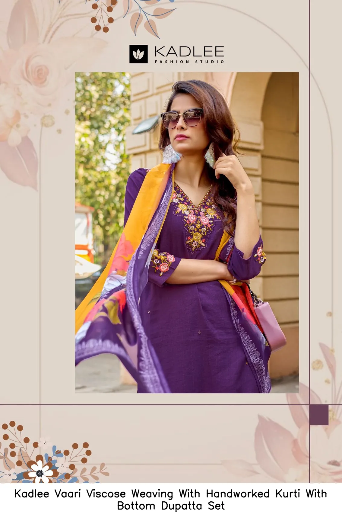 Kadlee Vaari Viscose Weaving With Handworked Kurti With Bottom Dupatta Set — Wholesale Festival Salwar Suits, Kadlee Fashion Studio wholesale from Surat - Gallery Image 4