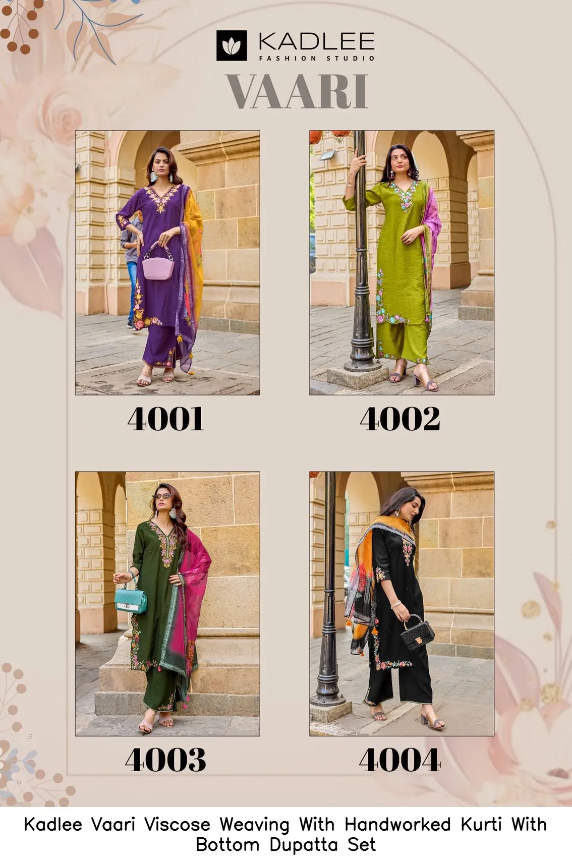 Kadlee Vaari Viscose Weaving With Handworked Kurti With Bottom Dupatta Set — Wholesale Festival Salwar Suits, Kadlee Fashion Studio wholesale from Surat — view 6