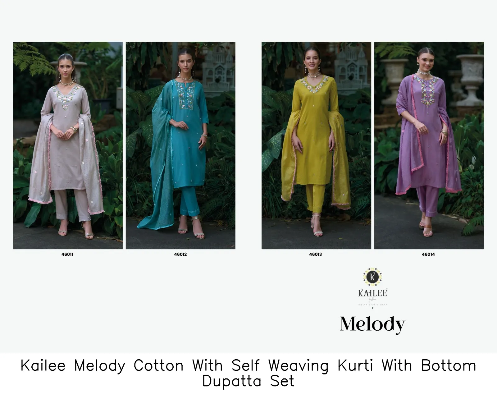 Kailee Melody Cotton With Self Weaving Kurti With Bottom Dupatta Set — Wholesale Salwar Suits, Kailee Fashion wholesale from Surat - Gallery Image 2