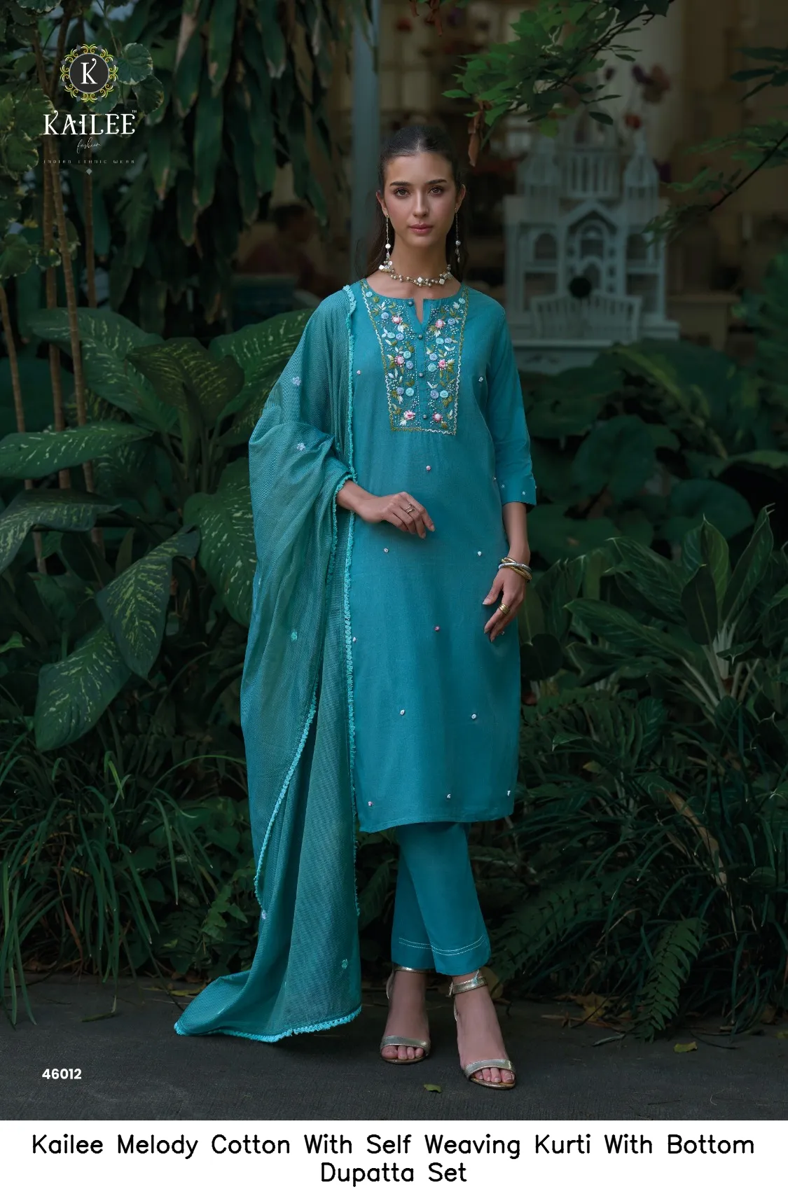 Kailee Melody Cotton With Self Weaving Kurti With Bottom Dupatta Set — Wholesale Salwar Suits, Kailee Fashion wholesale from Surat - Gallery Image 4